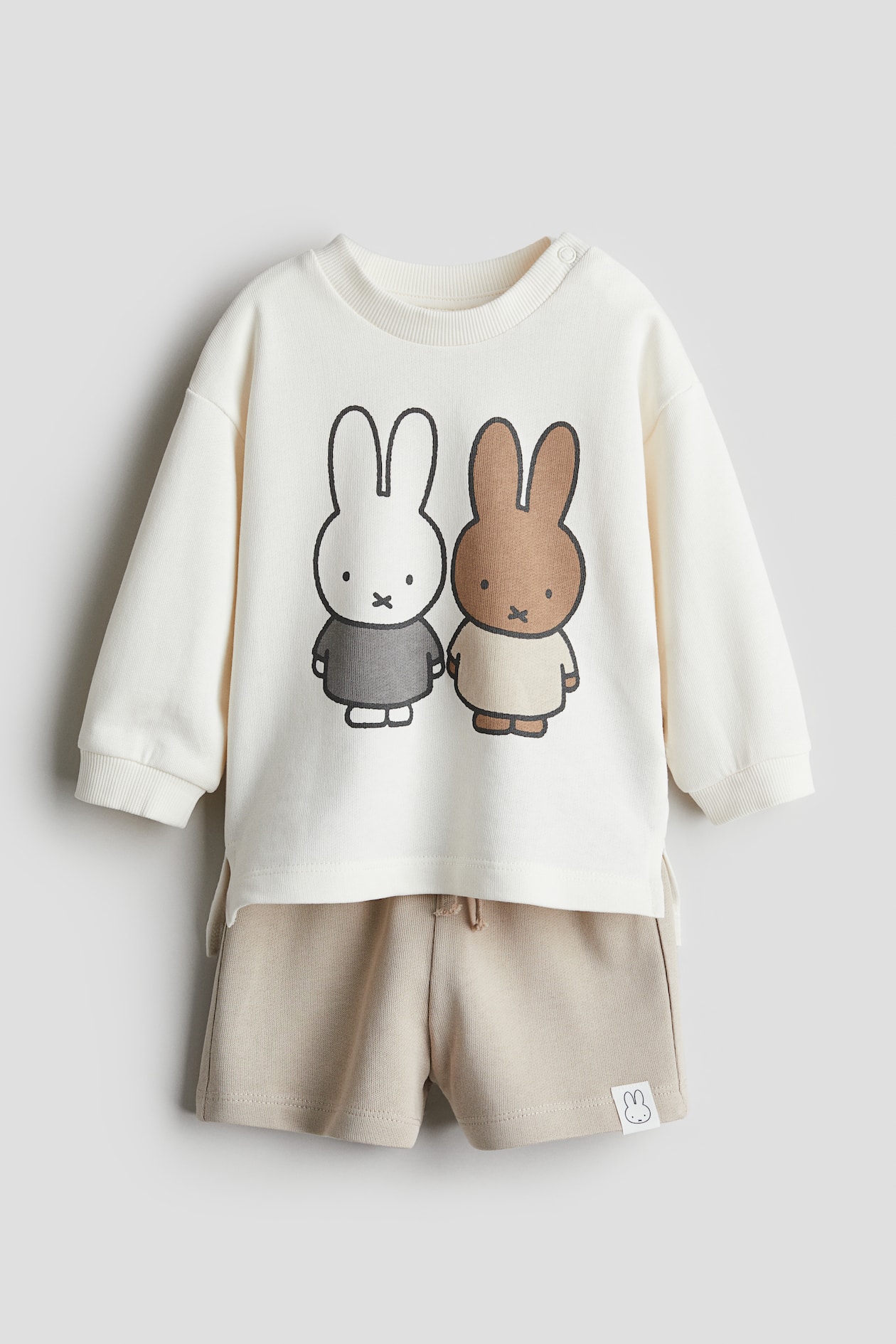 2-piece Sweatsuit with Motif - Round Neck - Long sleeve - Beige 