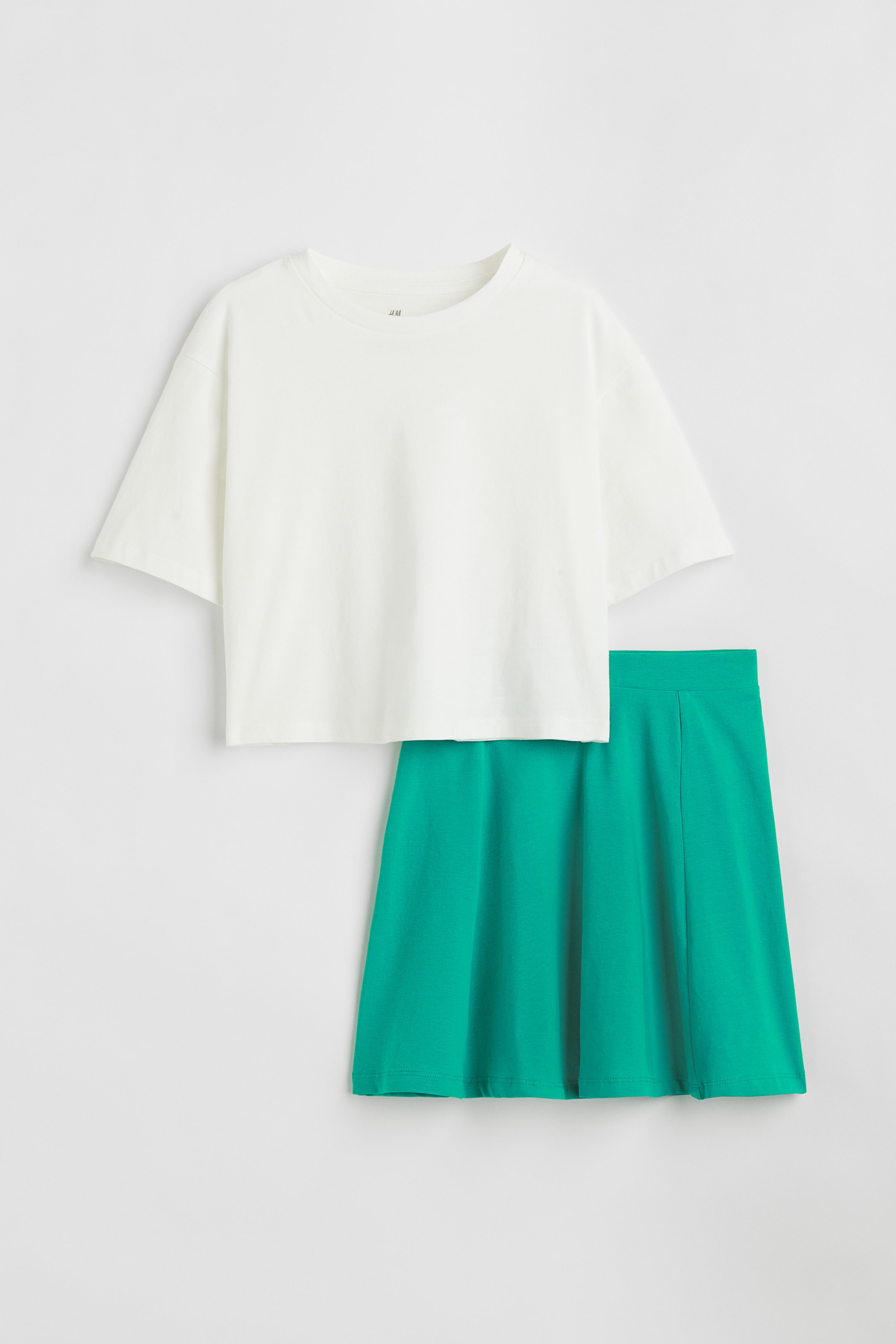 Xem ảnh lớn hơn: Bộ 2 món cotton - Màu xanh lá/Trắng - Kids | H&M VN 1