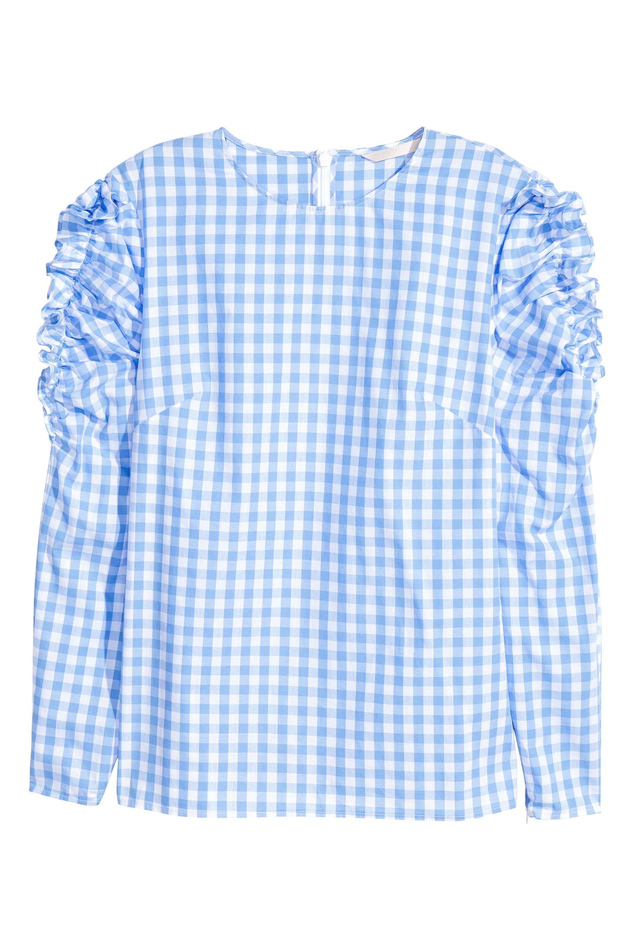 View larger image: Frilled blouse - Light blue/Checked - Ladies | H&M GB 1