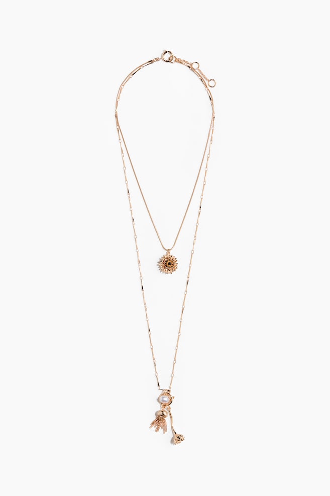 Double-Strand Pendant Necklace - Gold-colored - 1