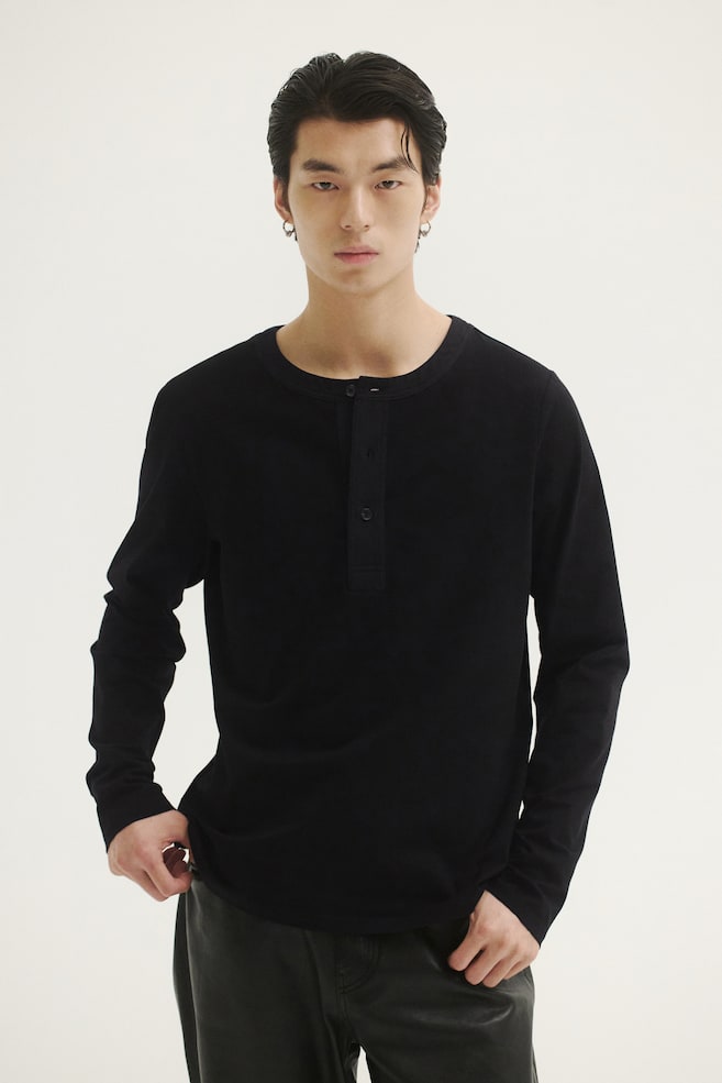 Top henley Four-way Stretch Regular Fit - Czarny/Ciemnobrązowy - 1