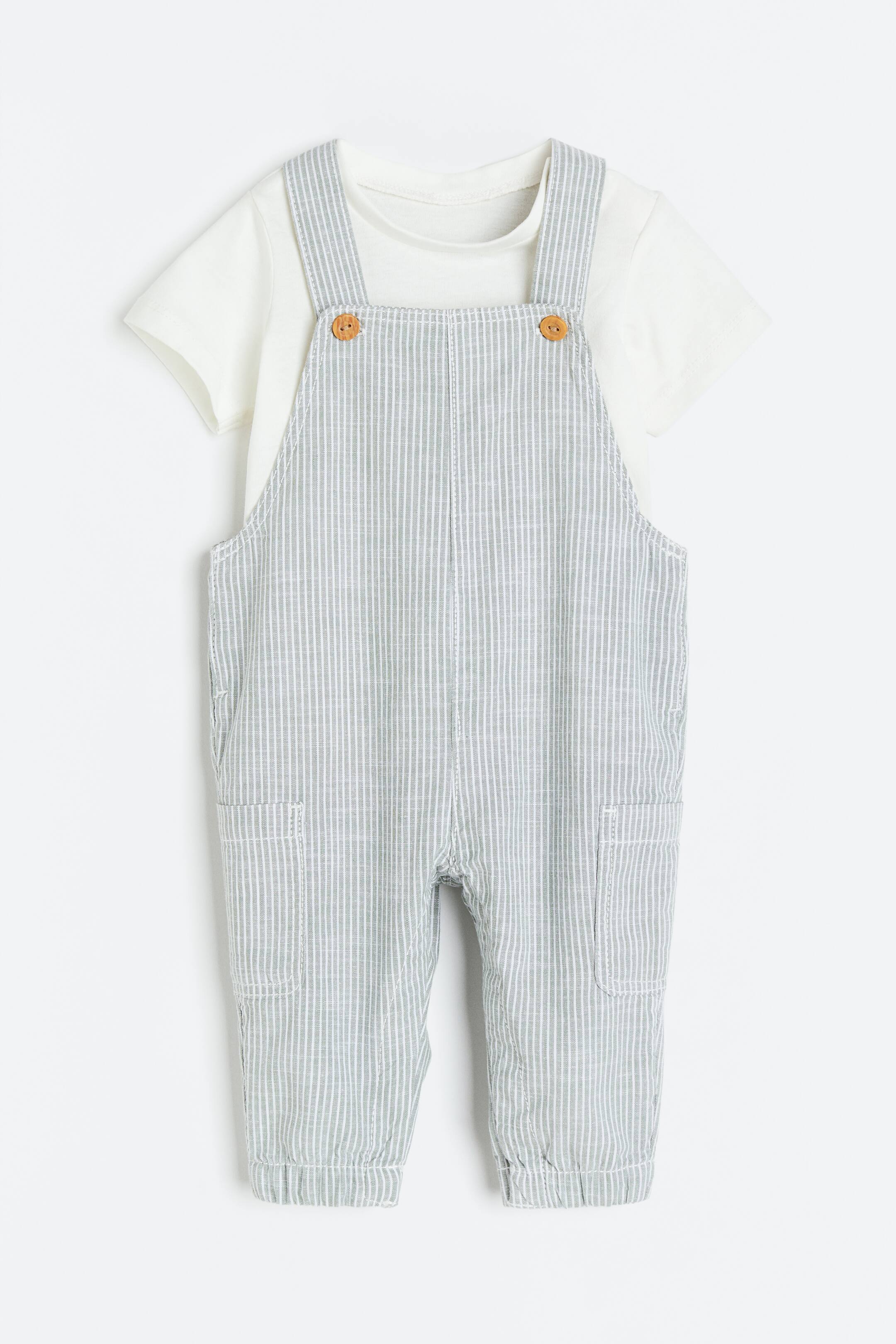 View larger image: 2-piece cotton set - Light green/Striped - Kids | H&M 1