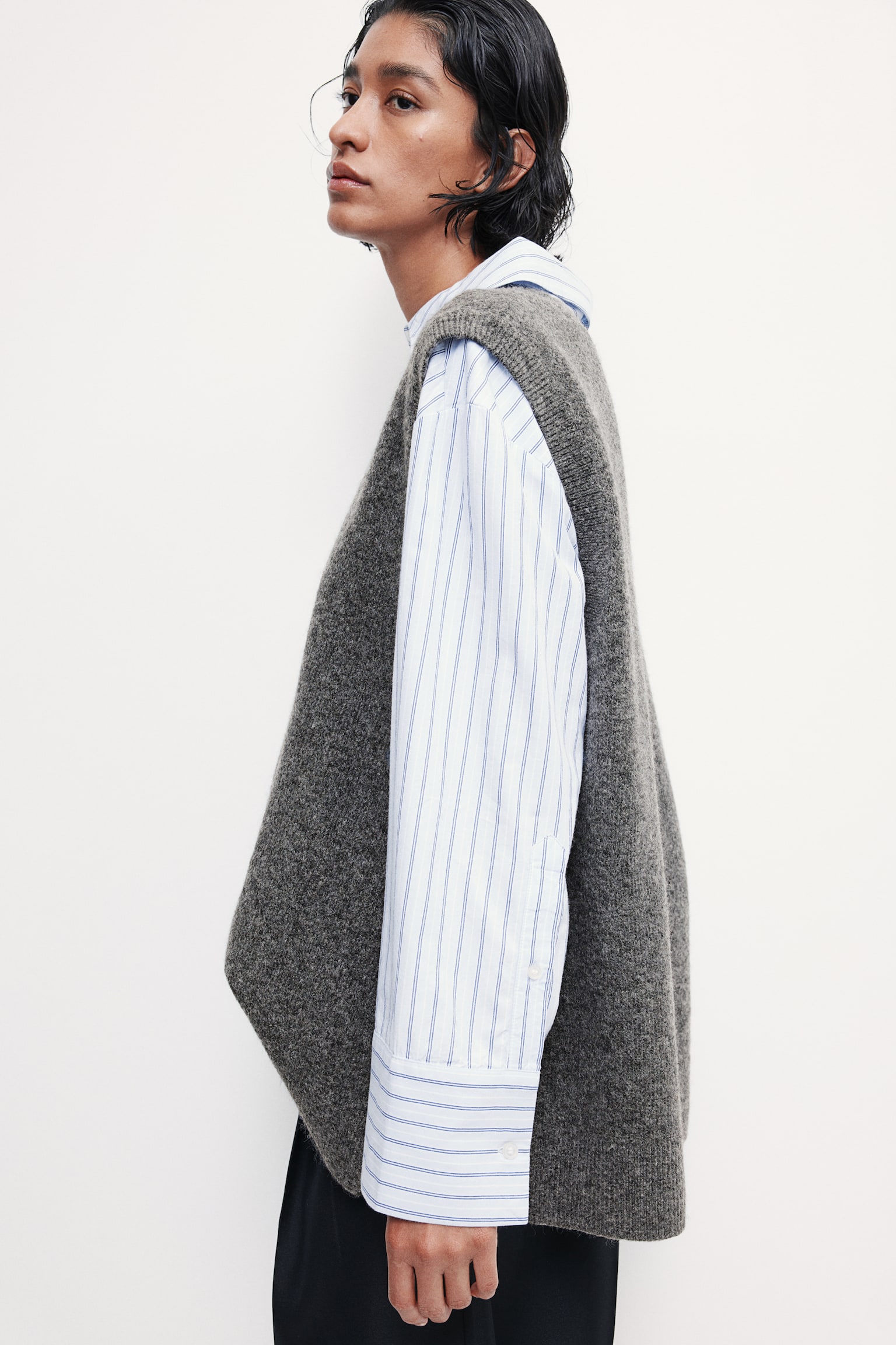 Sweater vest - Dark grey marl/Cream/Greige marl - 3