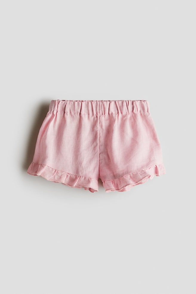 Linneshorts med volanger - Rosa/Klarröd - 1