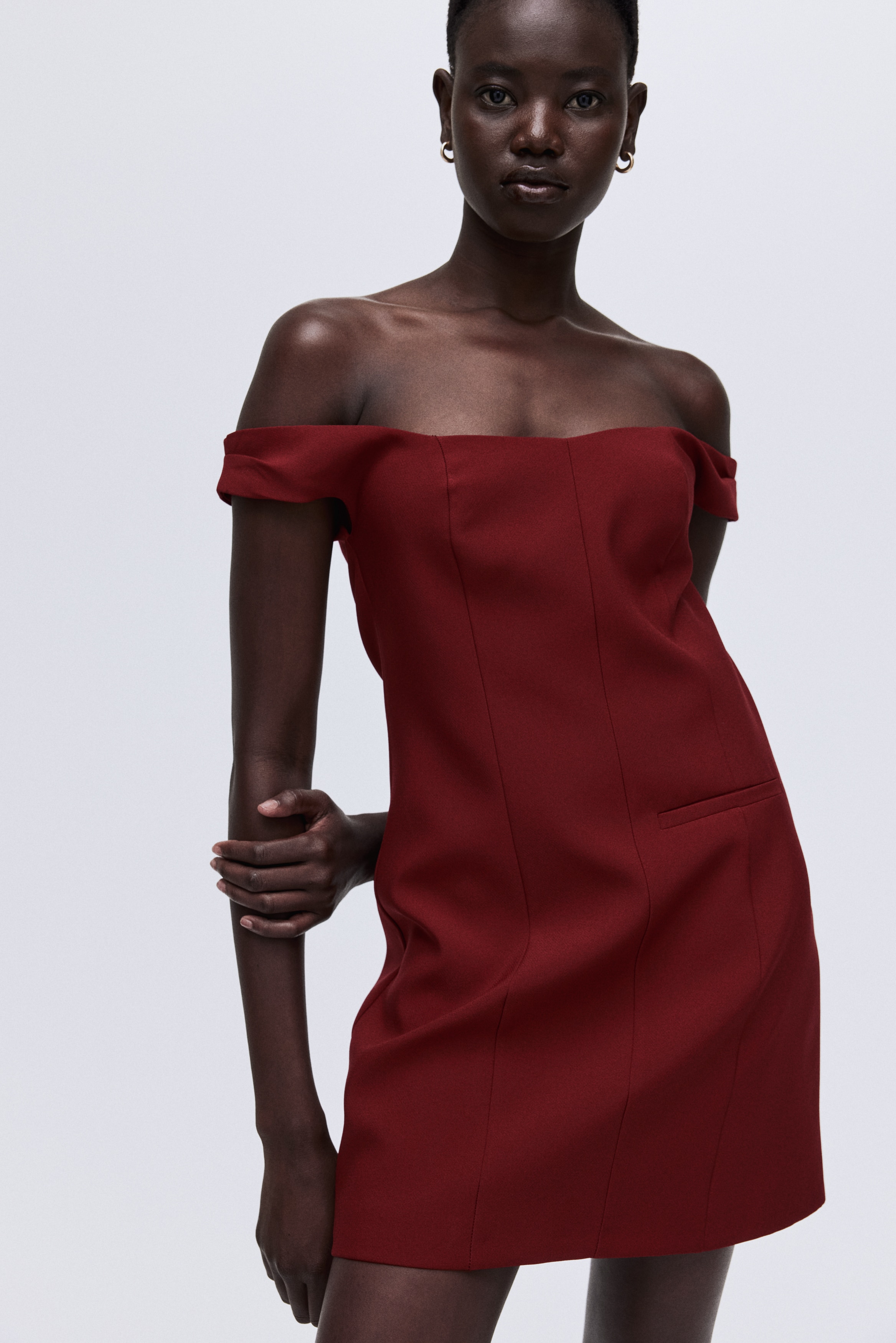 Έξωμο φόρεμα - Σκούρο κόκκινο/Ανοιχτό ροζ