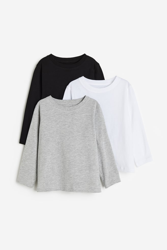 Lot de 3 T-shirts à manches longues - Noir/blanc/gris chiné/Blanc/rayé/Rouge/bleu foncé/blanc - 1