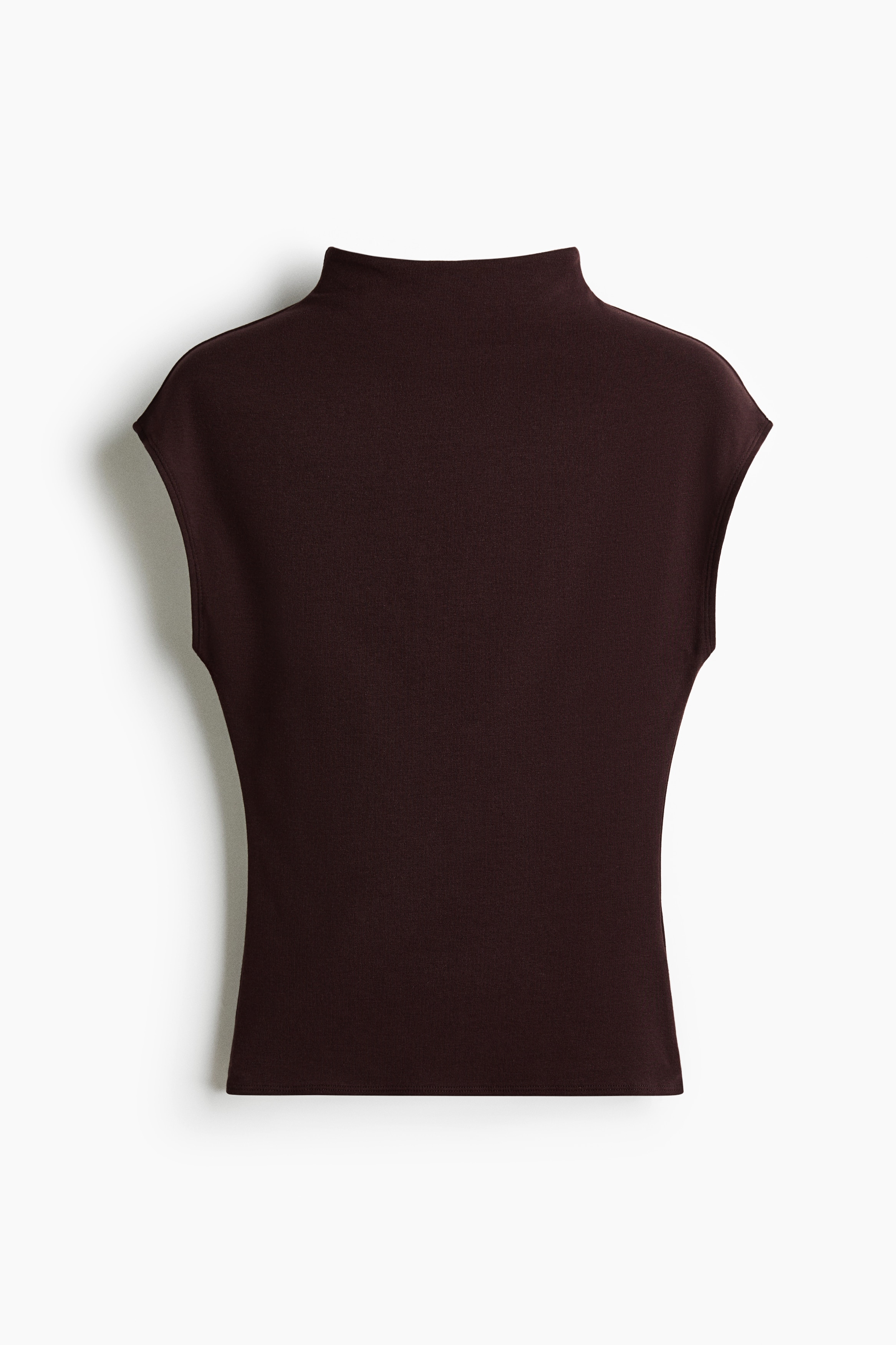 Stand-collar cotton-blend top - Dark brown