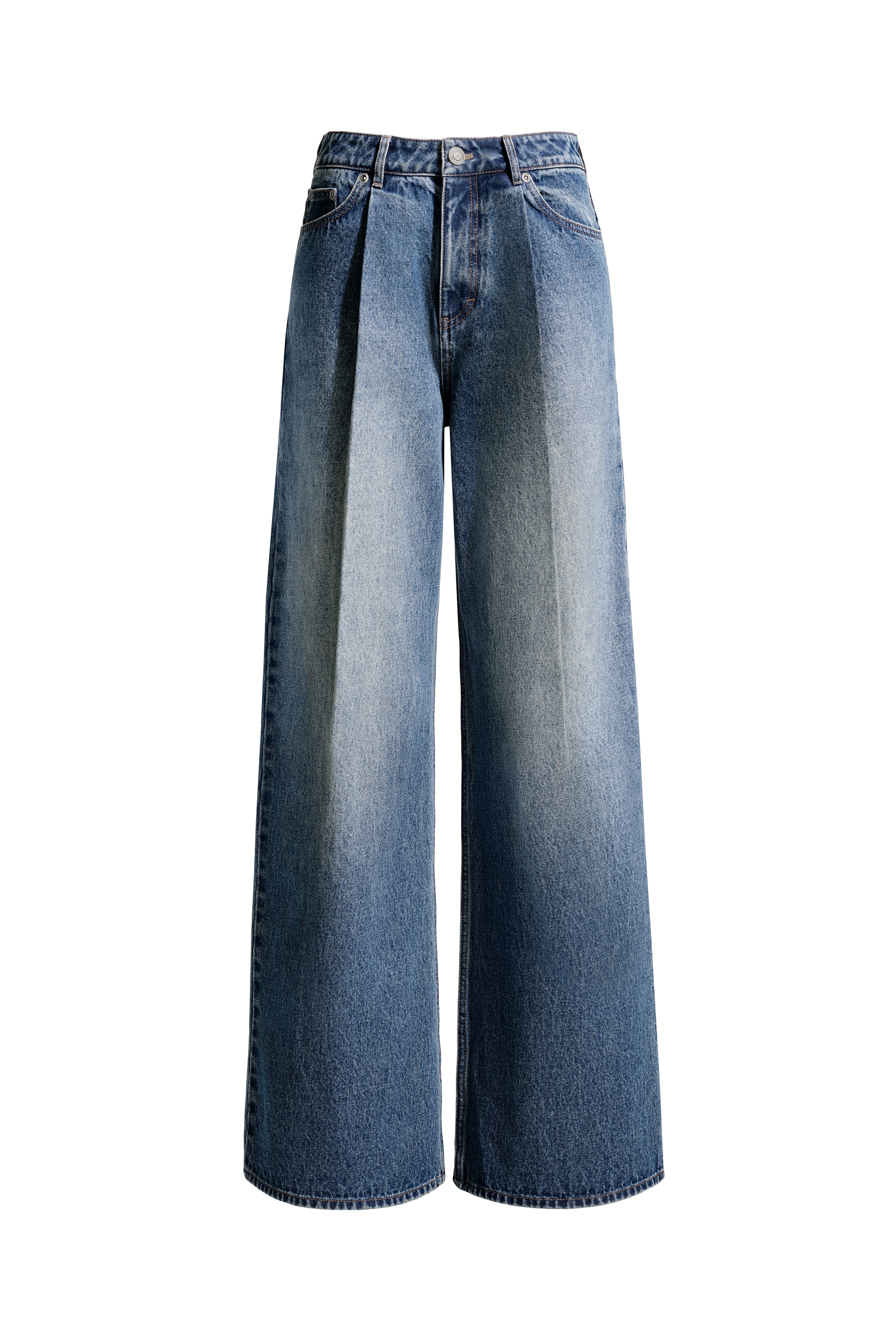 Jeans Baggy con pliegues al frente - Azul denim