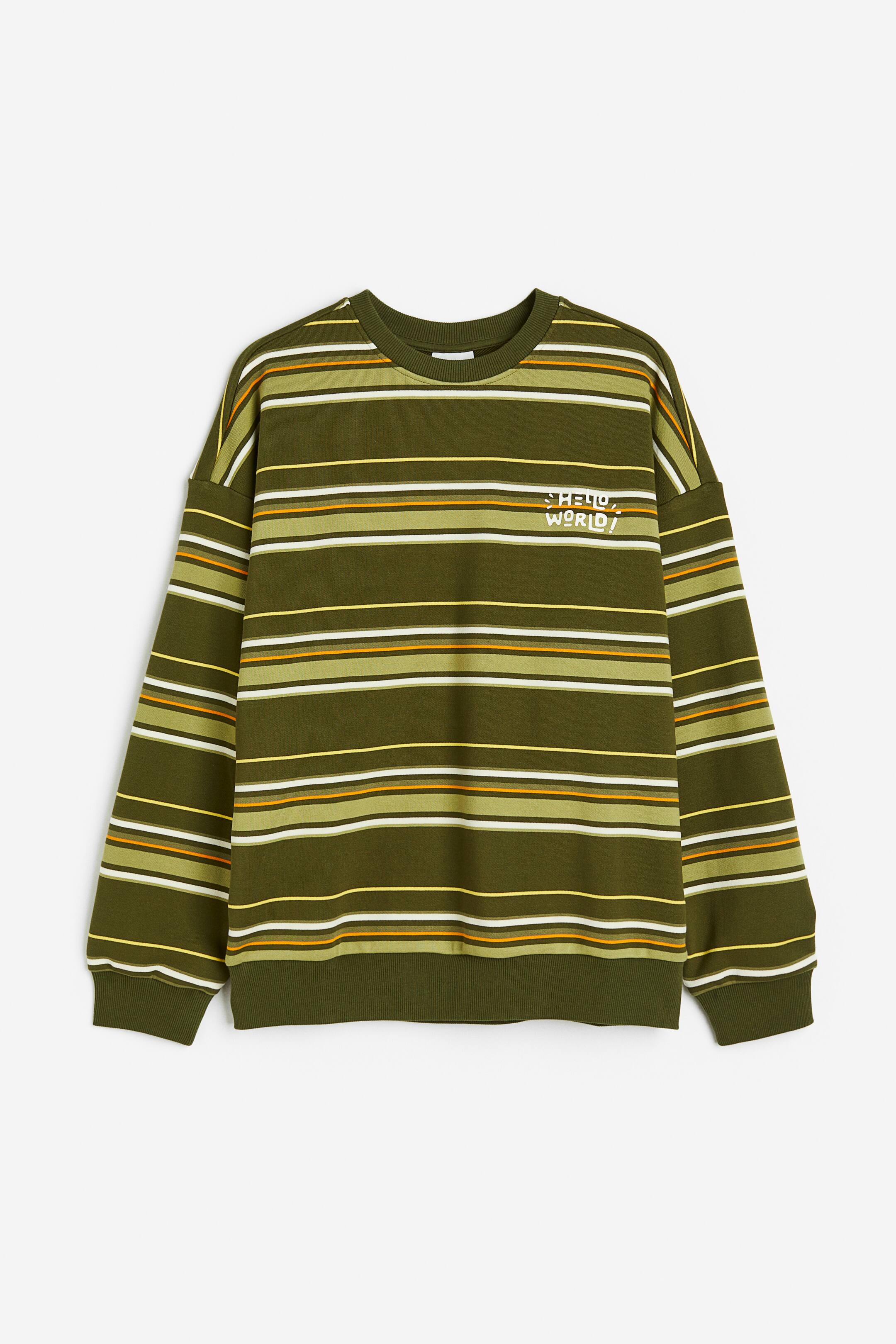 View larger image: Oversized Fit Cotton Sweatshirt - Dark green/Hello World! - Men | H&M PH 1