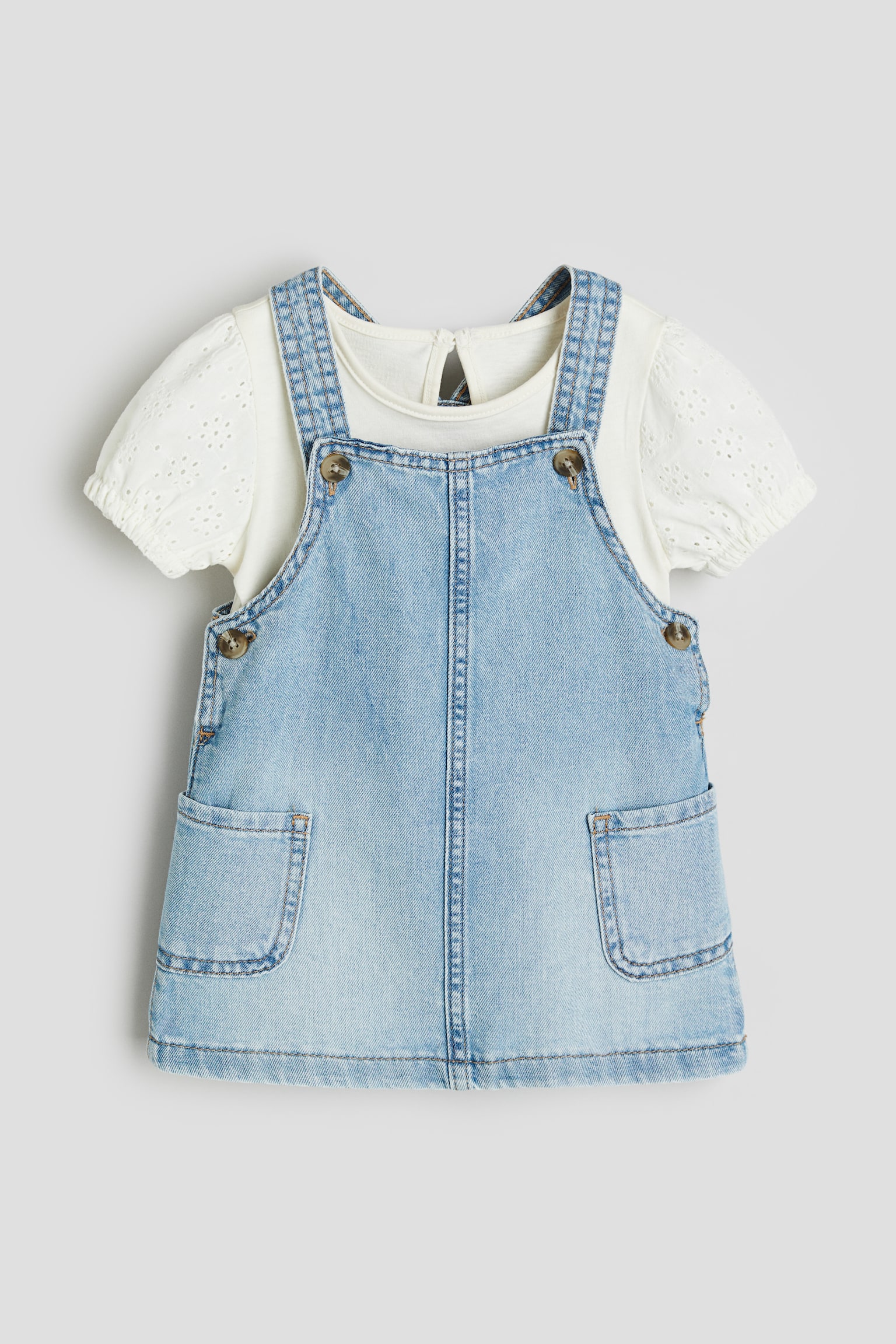 2-piece Cotton Set - Denim blue/Cream - 1