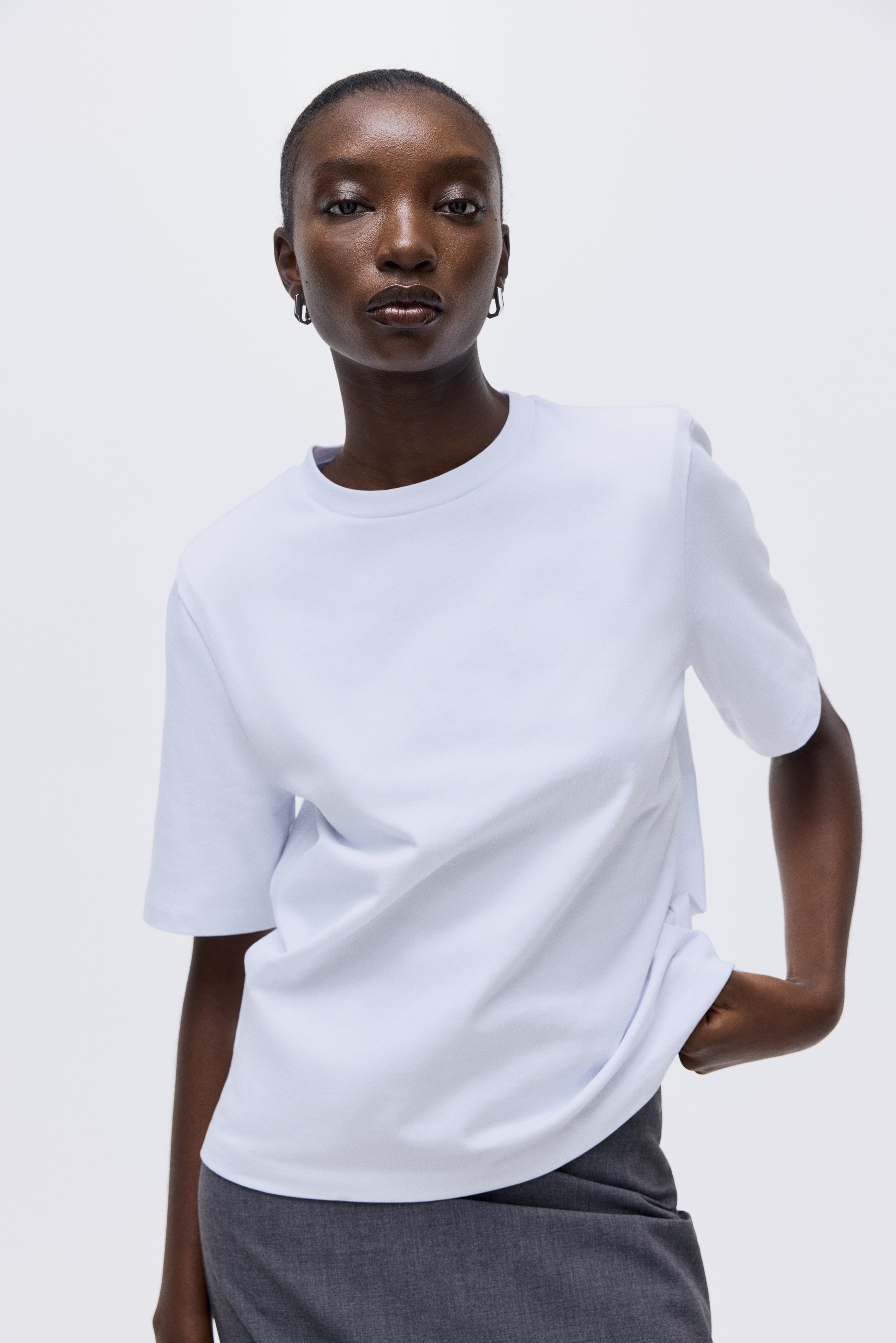 H & M - ルーズフィット コットンTシャツ - ホワイト