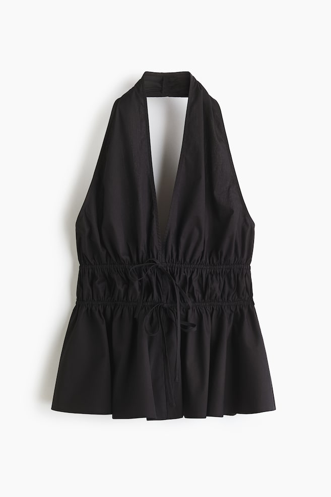 Top de cuello halter con peplum - Negro/Blanco - 1