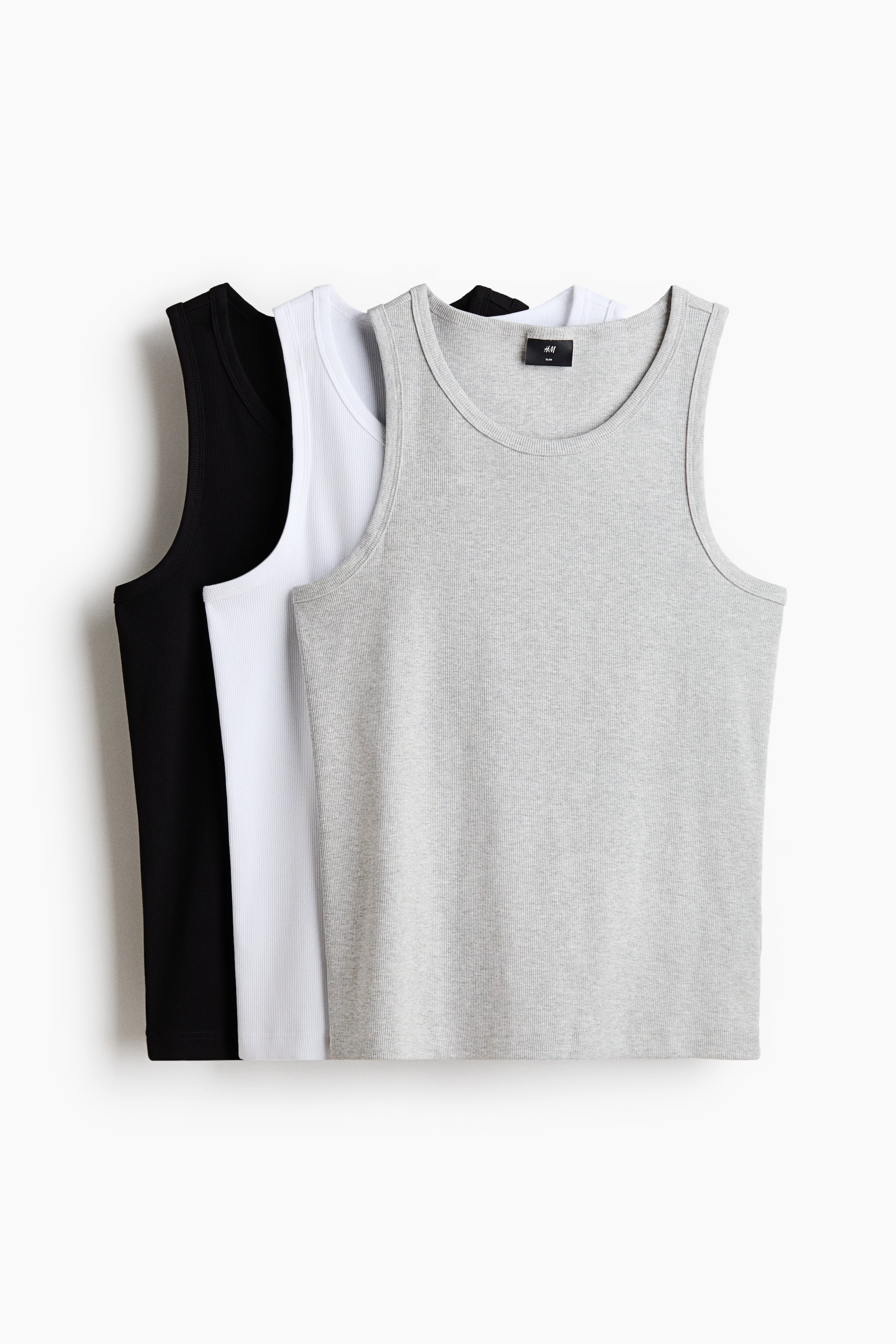 View larger image: 3-pack Slim Fit Ribbed vest tops - Black/White/Grey marl - Men | H&M 1
