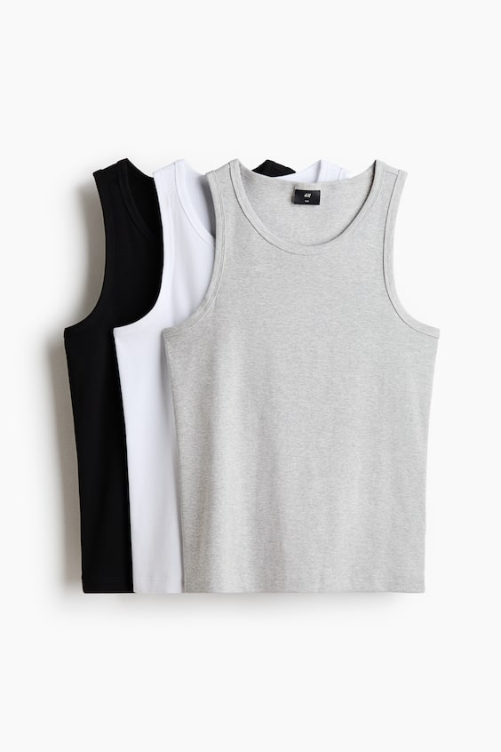 Мужские топы H&M 3-Pack Slim-Fit Ribbed Tank Tops
