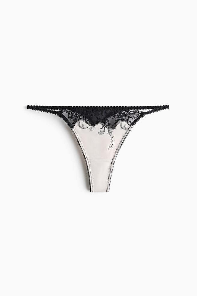 Tangatrusser Thong i satin - Lys beige/Sort - 1