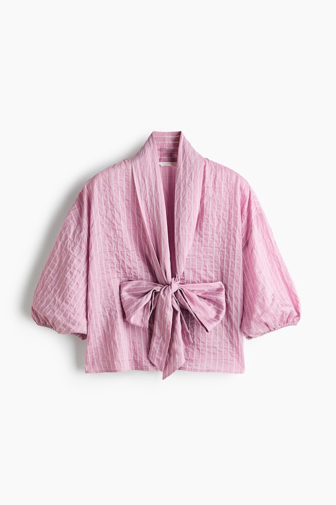 Blouse froissée avec col à nouer - Rose ancien/rayé - 1