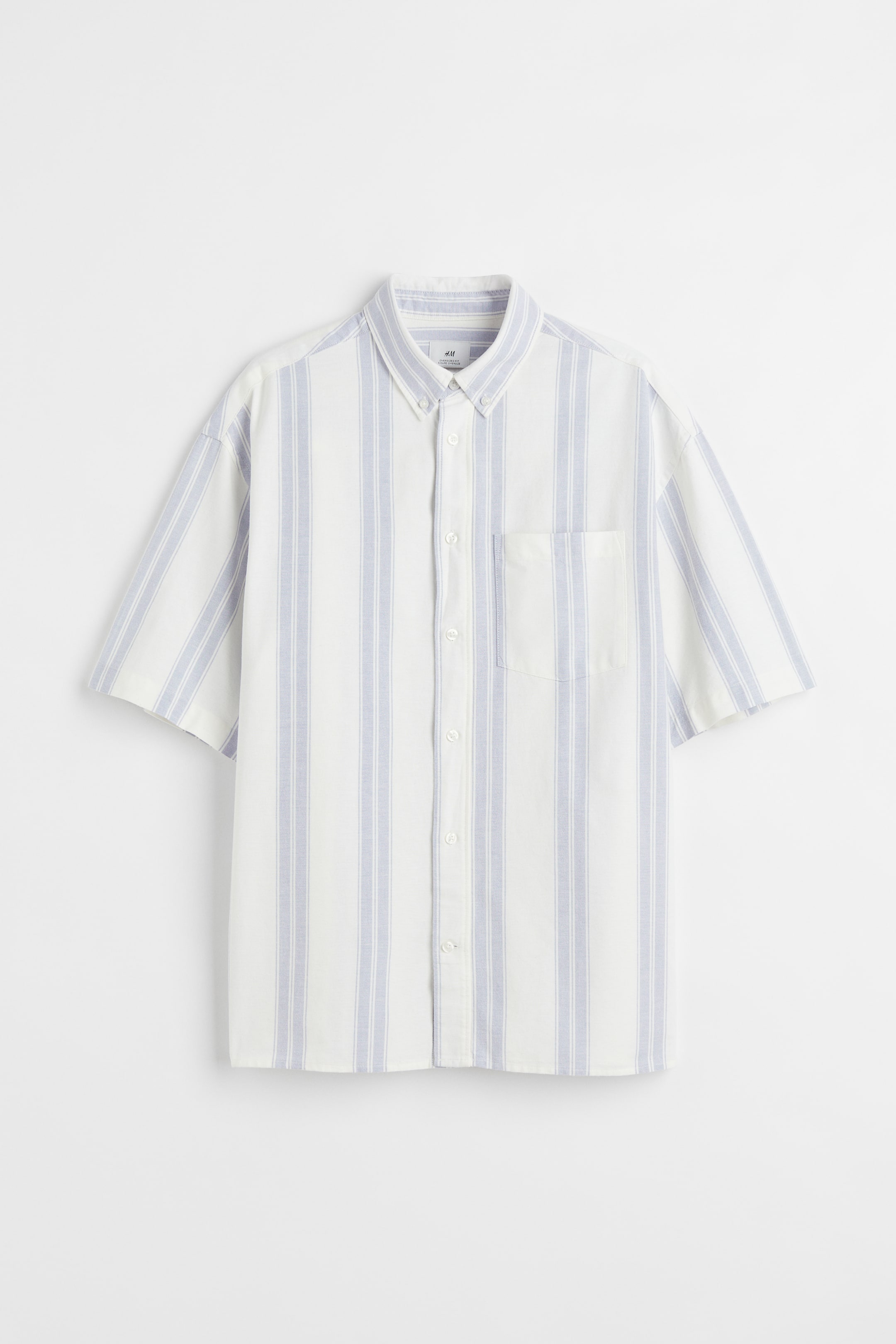 查看大圖: 加大碼短袖牛津襯衫 - 淺藍色/白色條紋 - Men | H&M 1