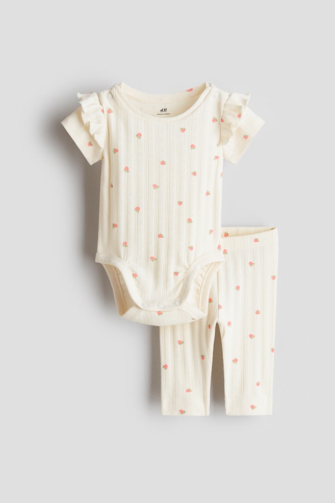 2-Piece Printed Cotton Set - Cream/berries/Light beige/floral - 1