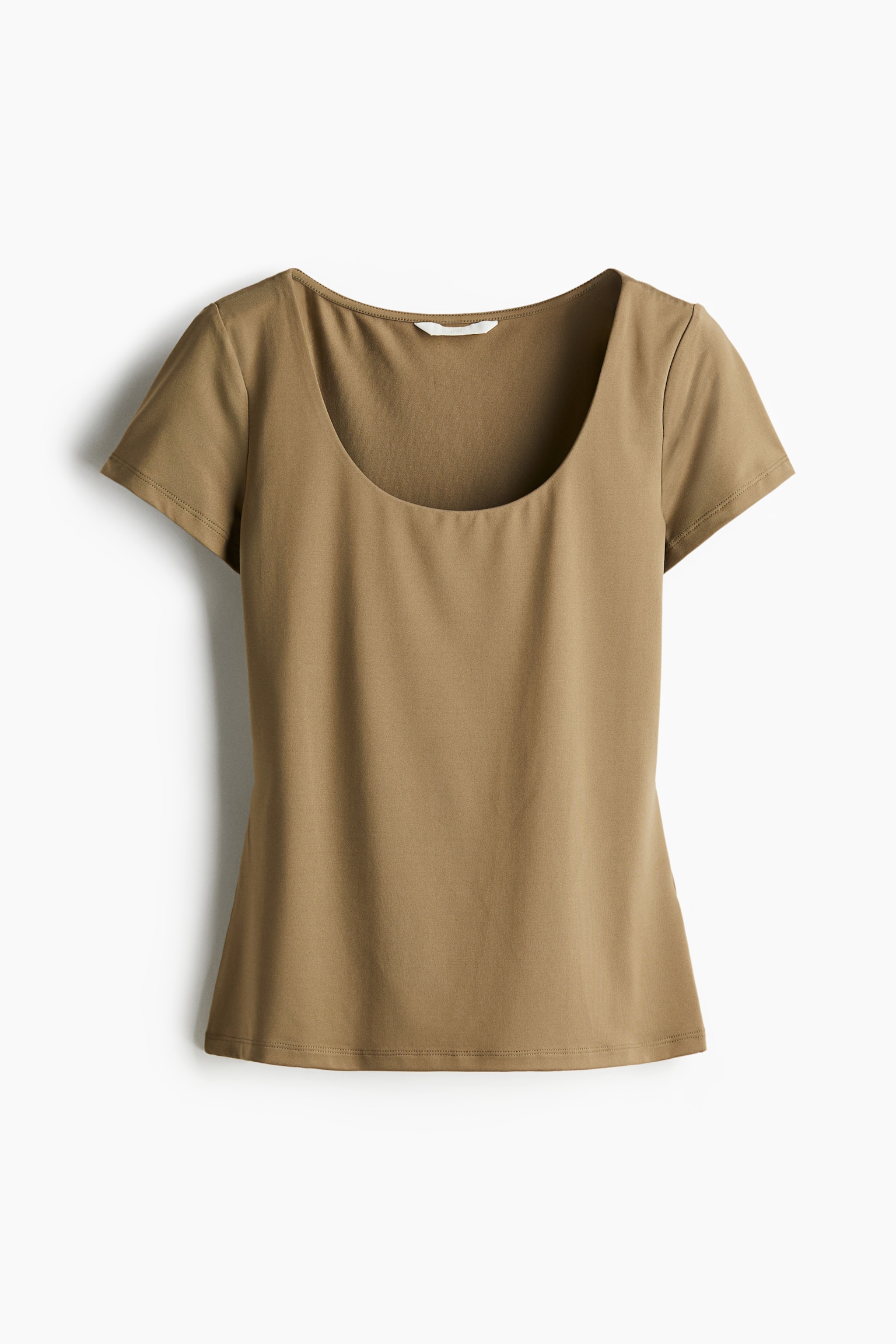 Scoop-neck top - Khaki green/Red/Light beige - 2