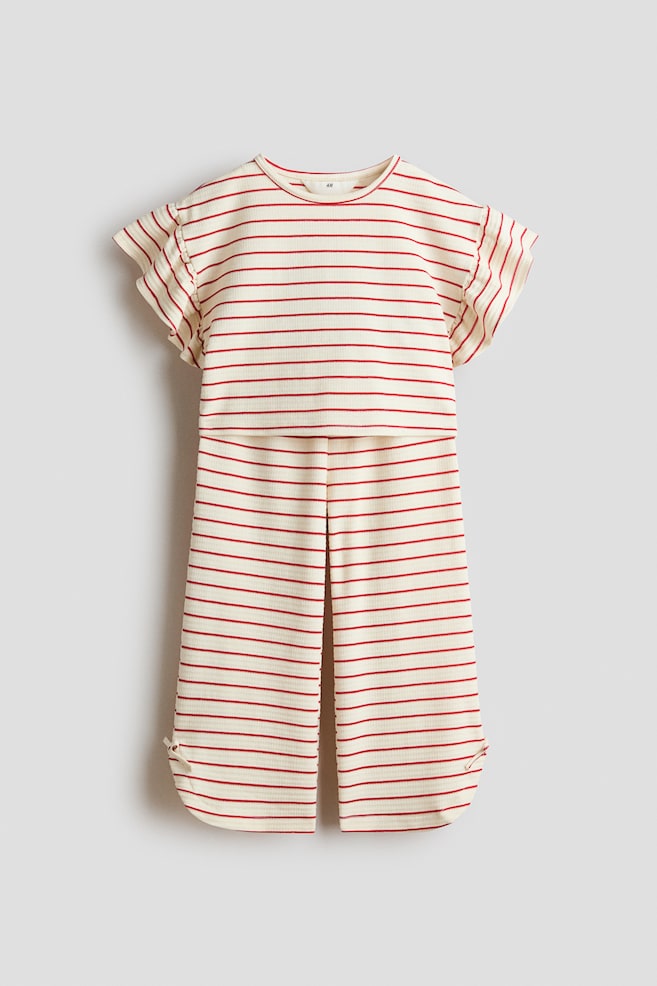 2-piece textured jersey set - Cream/Red striped/White/Floral - 1