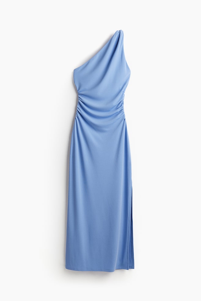 Dżersejowa sukienka na jedno ramię - Niebieski - 2