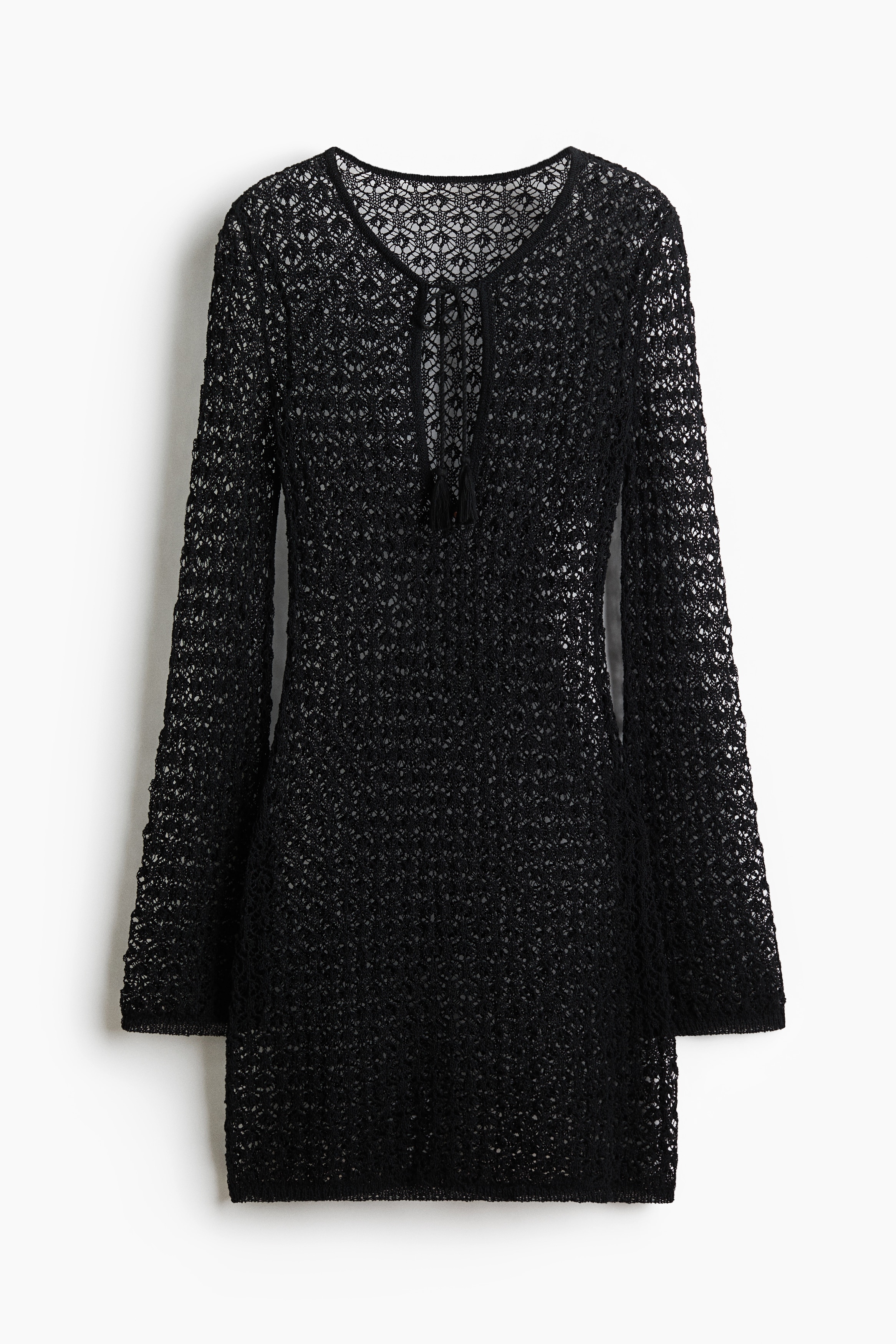 Crochet-Look Beach Dress - Black/Dark red