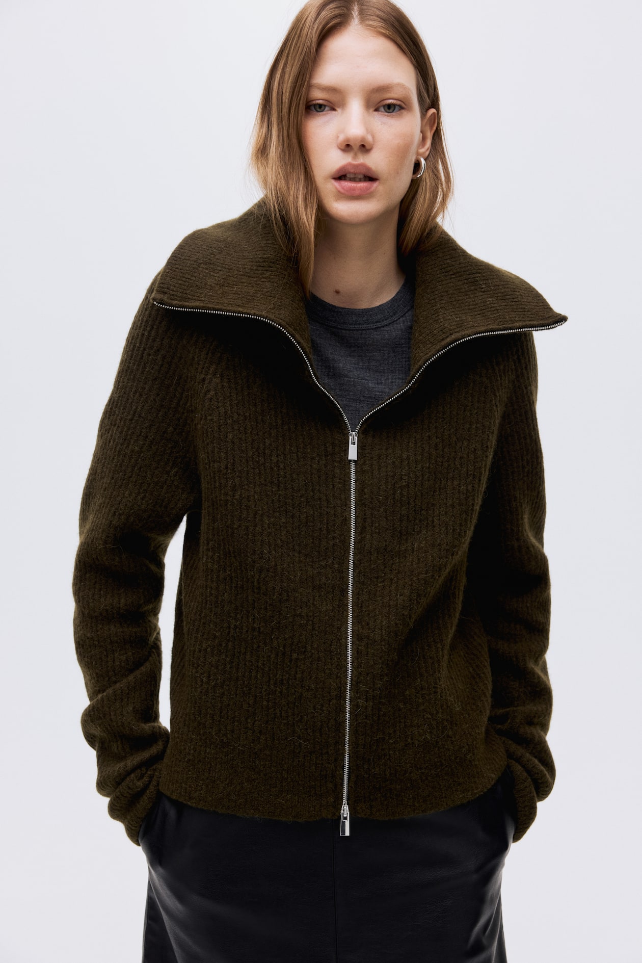 Wool-Blend Cardigan with Zipper - image 5