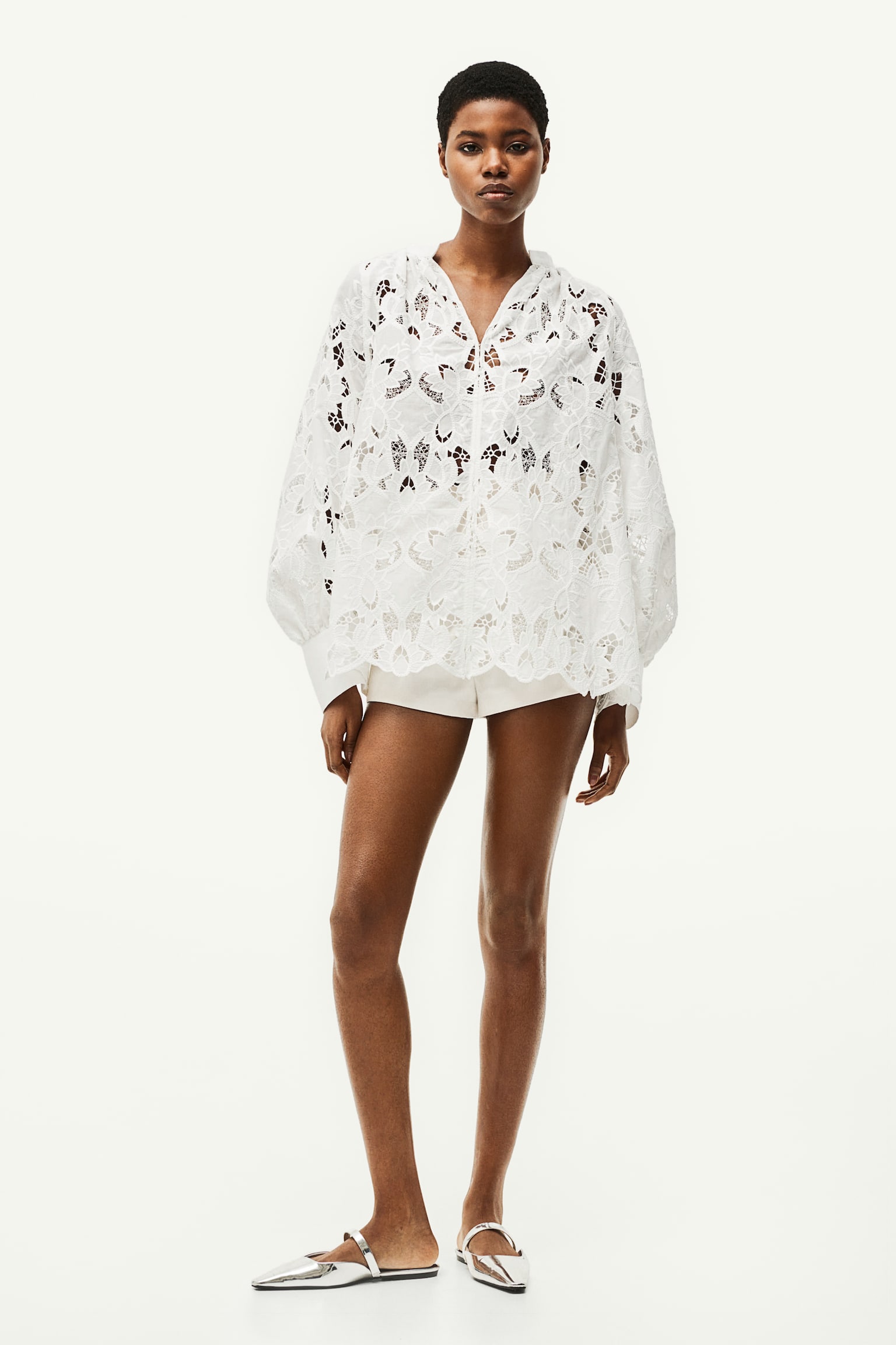 Broderie Anglaise Blouse - White - 1