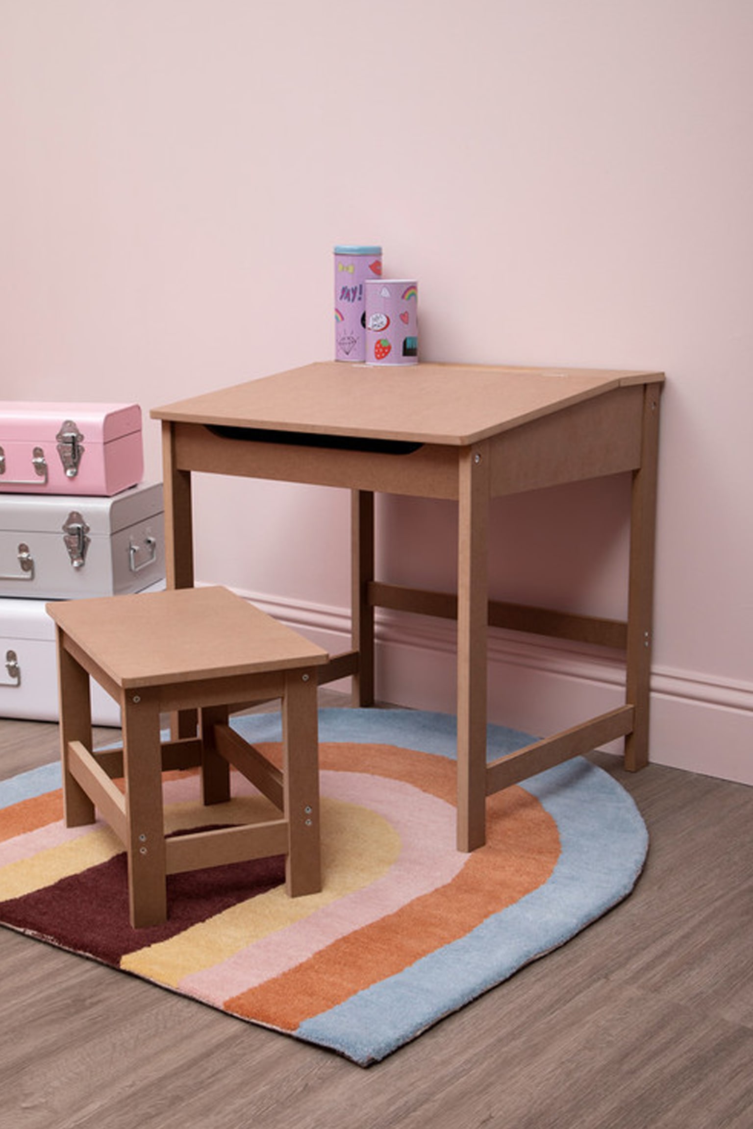 Kids Desk And Stool - Natural - 2