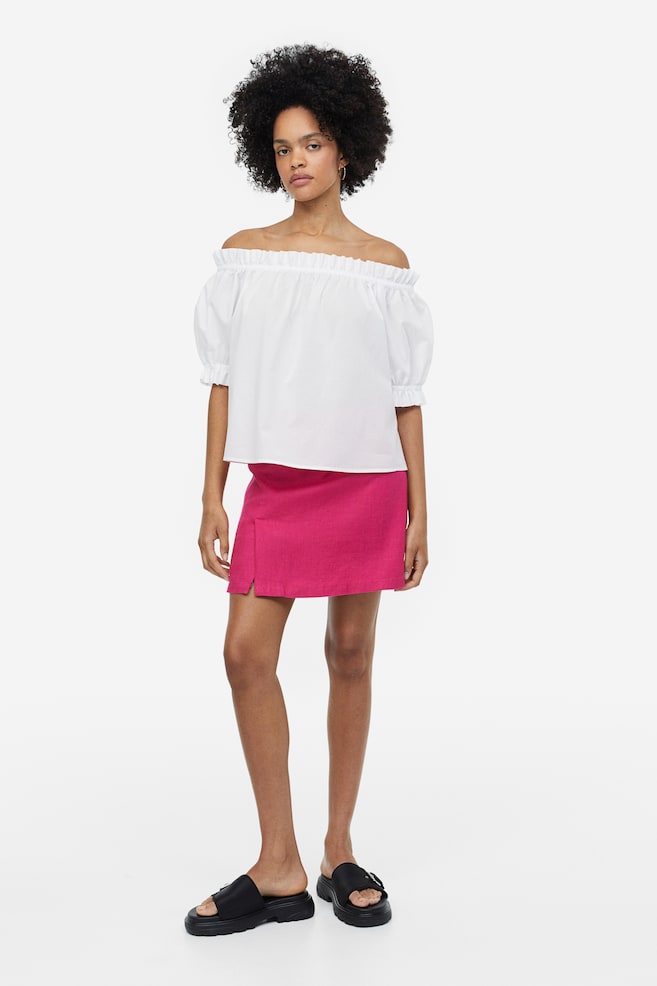 Frill-trimmed off-the-shoulder top - White/Blue/Striped/Cerise/Green - 3
