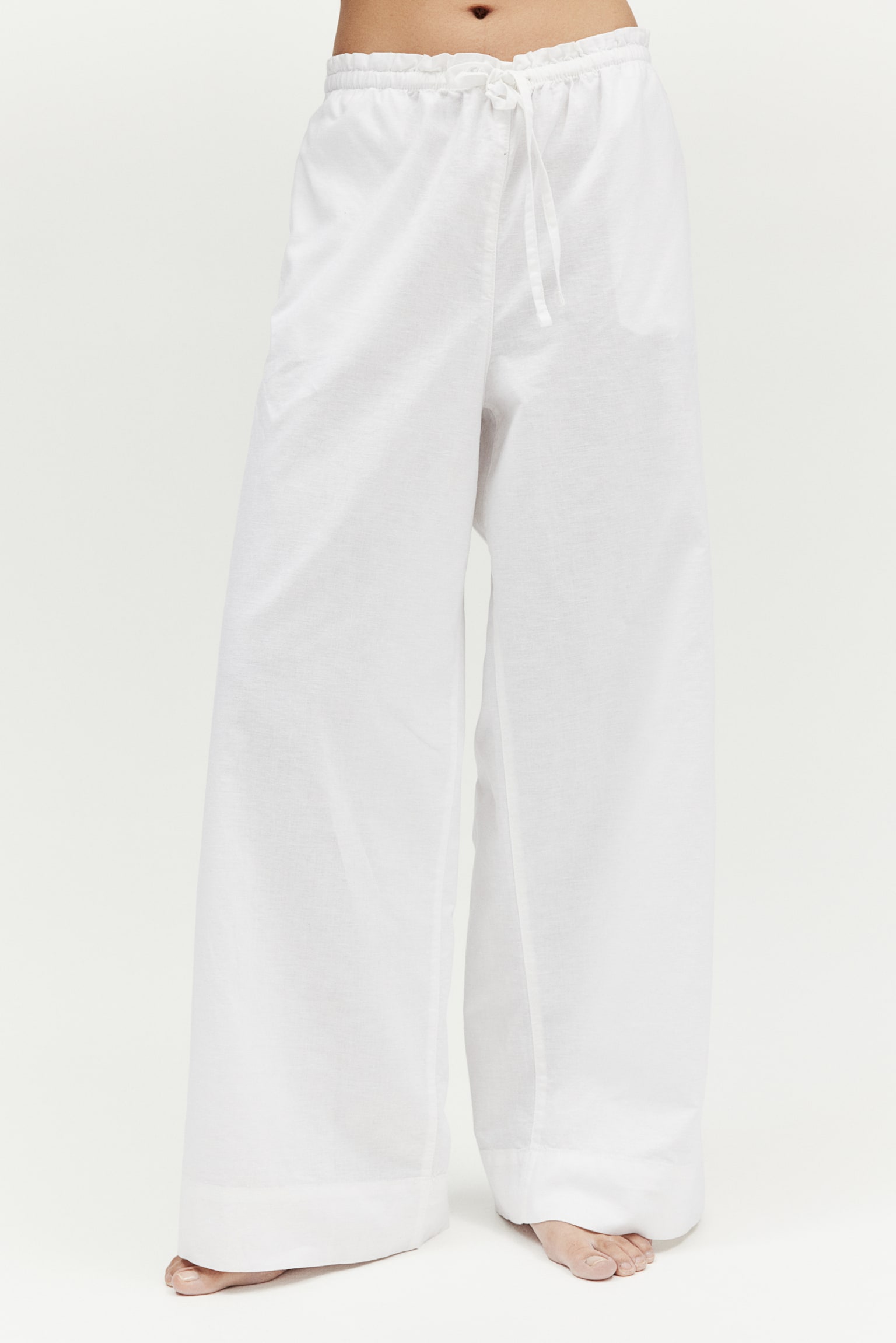 Wide Linen Blend Pants - White/Beige/Dark khaki green/Olive green/Black - 5