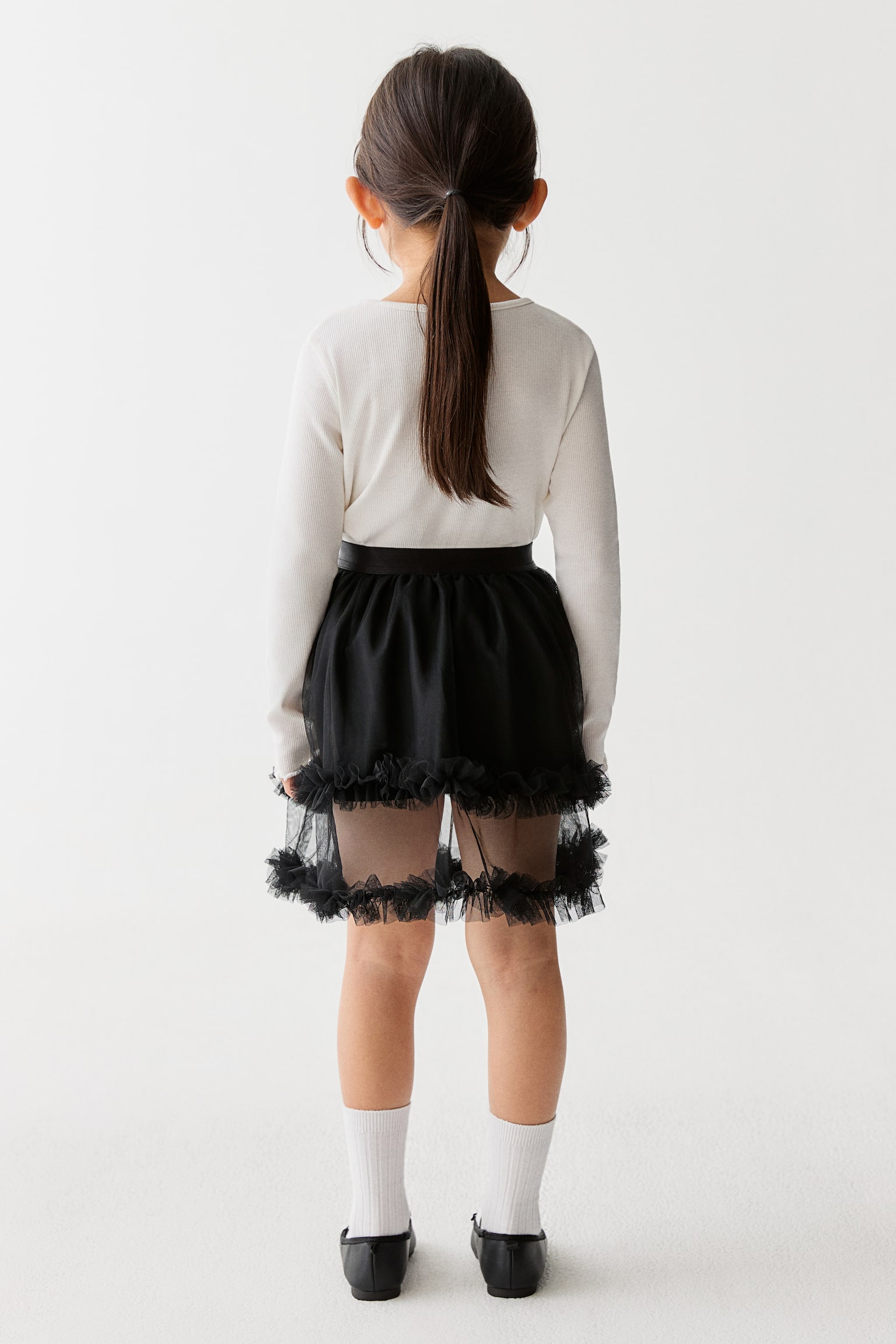 Chân váy vải tuyn viền diềm nhún - Màu đen - 3