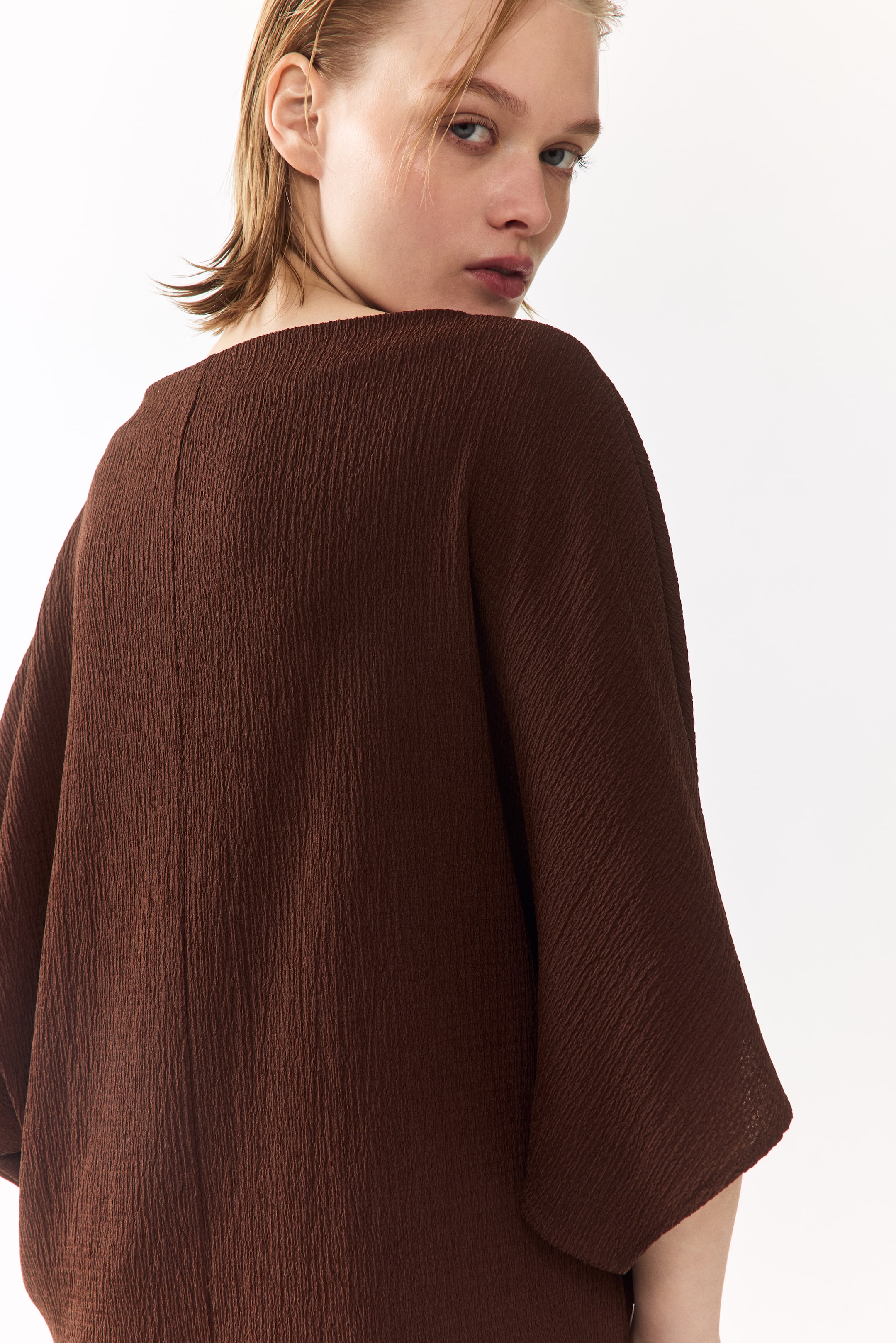 Crinkled Boat-Neck Top