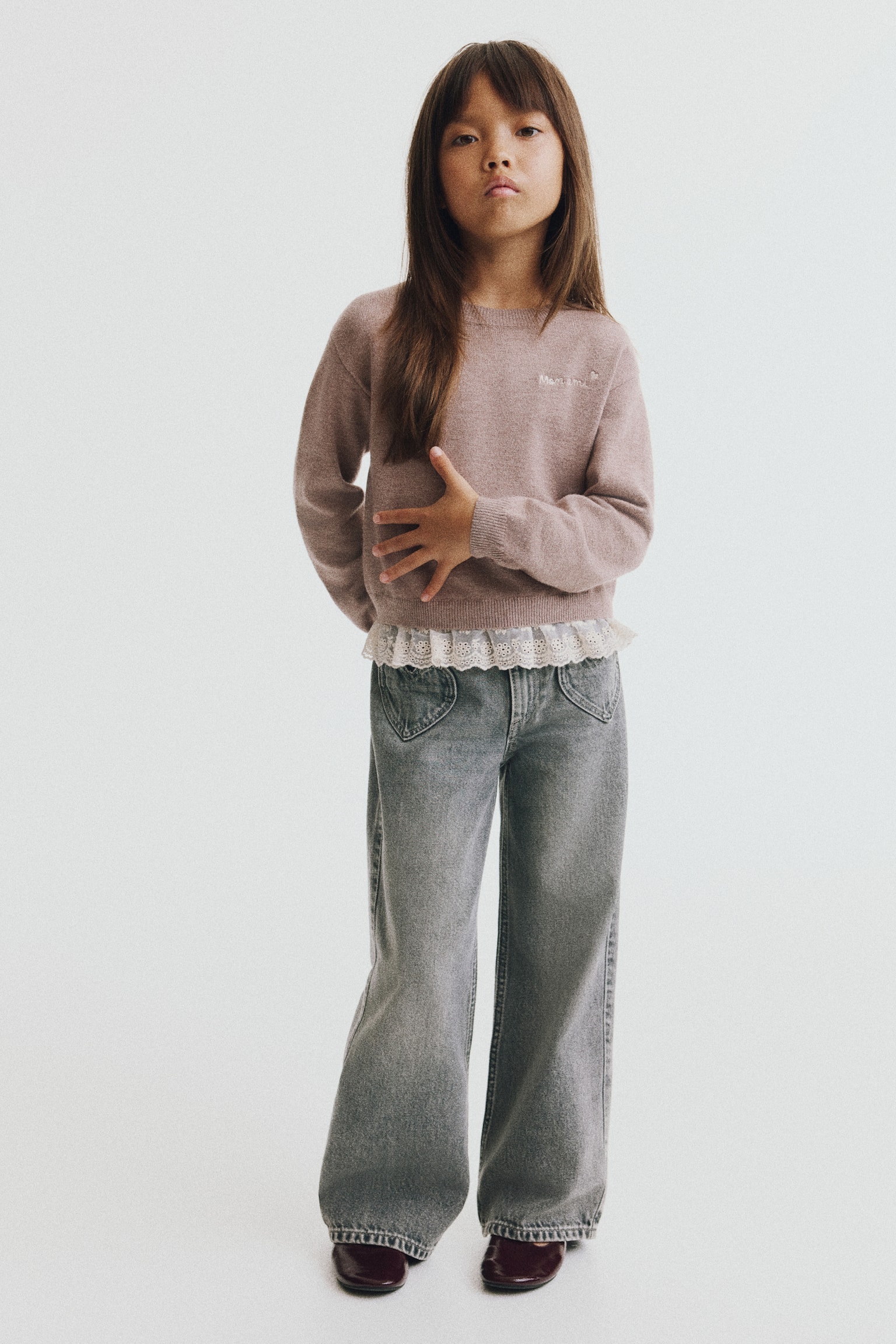 Детский свитер H&M Sweater with Eyelet-Embroidered Trim, цвет: Светлый бежевый — фото 3