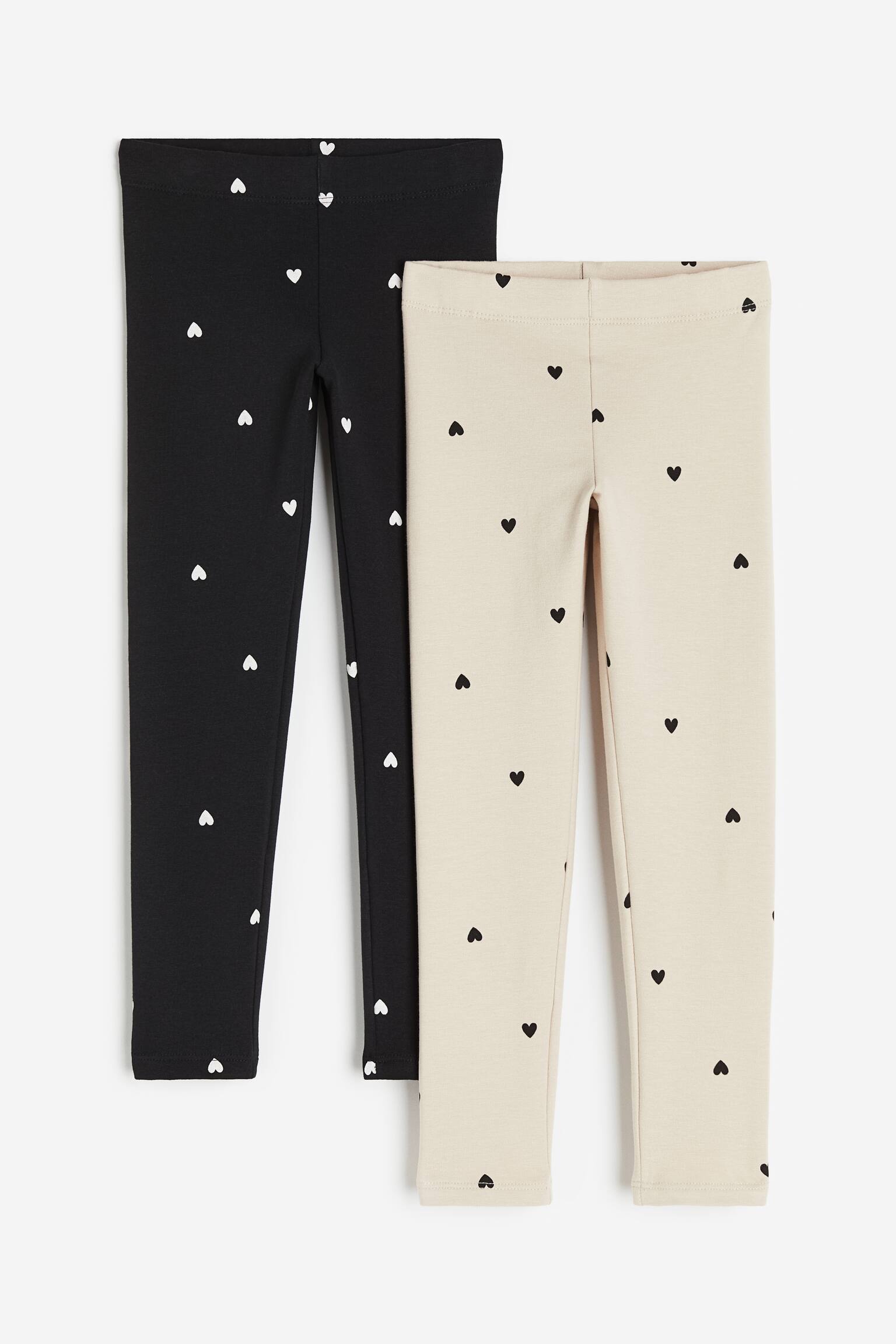 Bộ 2 quần legging vải jersey nặng - Màu đen/Trái tim - 1