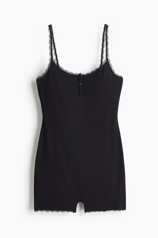 Ribbed playsuit - Black - 1