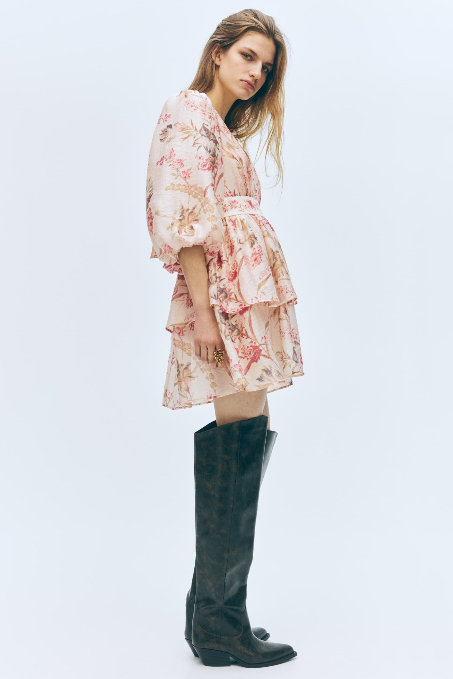 Robe en lin mélangé - Beige clair/fleuri/Noir/fleuri - 2