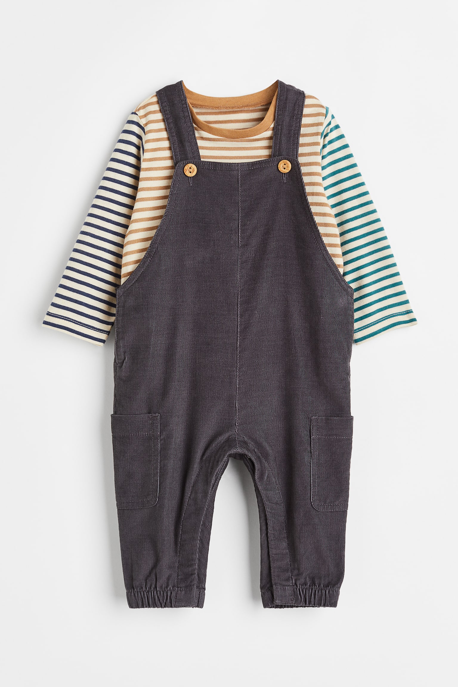 2-piece Cotton Set - Dark grey/Stripe - 1