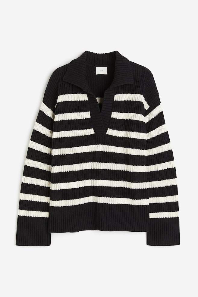 Rib-knit polo jumper - Black/White striped/Light beige/Black striped/Cream/Black striped - 2