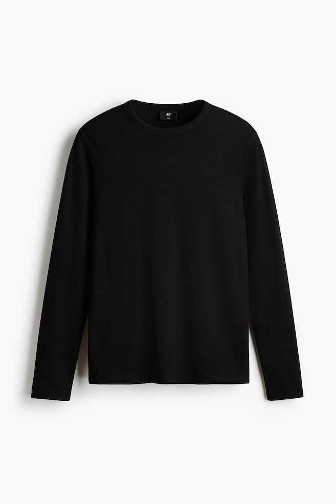 Camiseta de algodón de manga larga Slim Fit - Negro/Blanco/Gris oscuro/Topo oscuro - 1