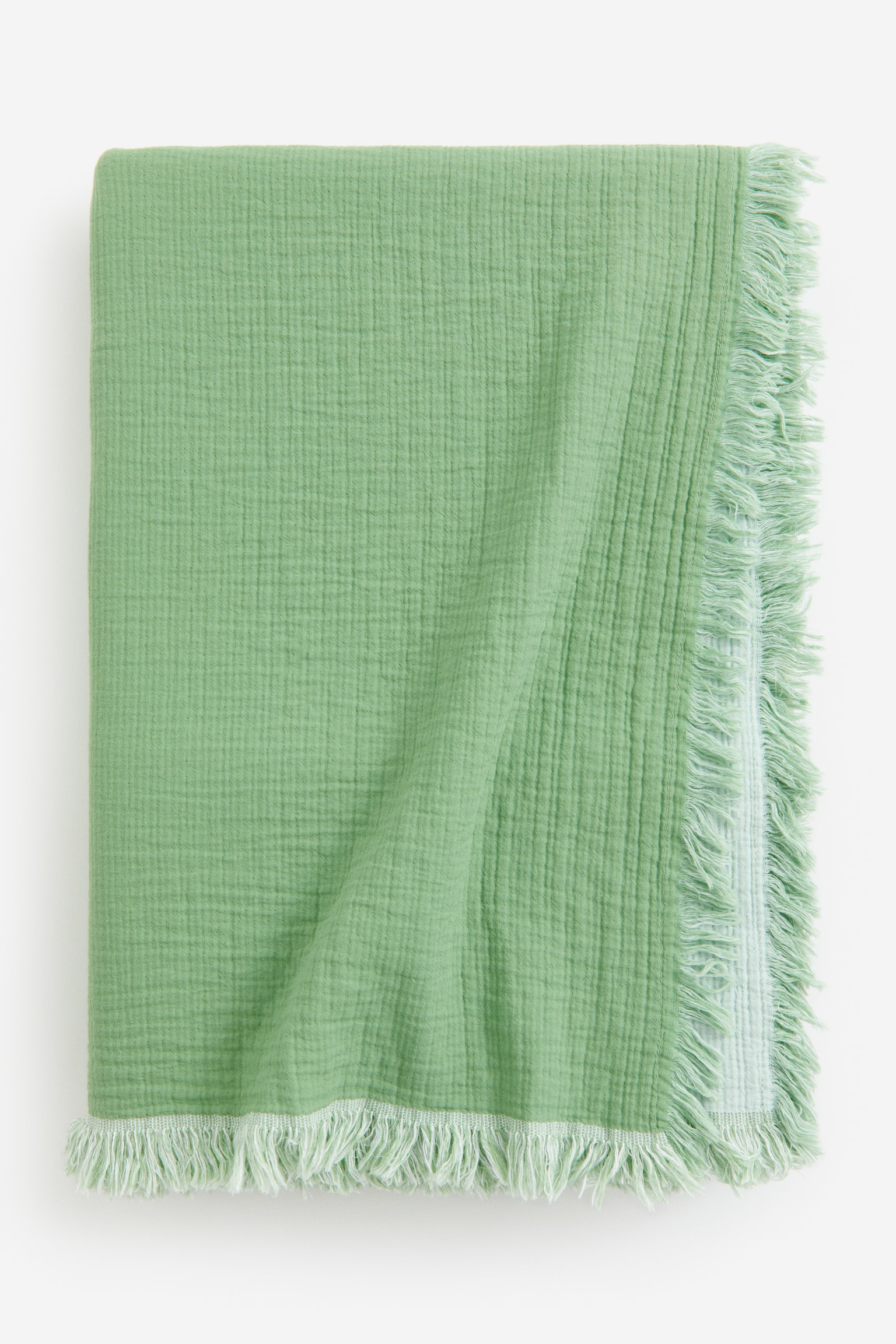 Fringed cotton muslin bedspread - Green/Royal blue/Pink - 1