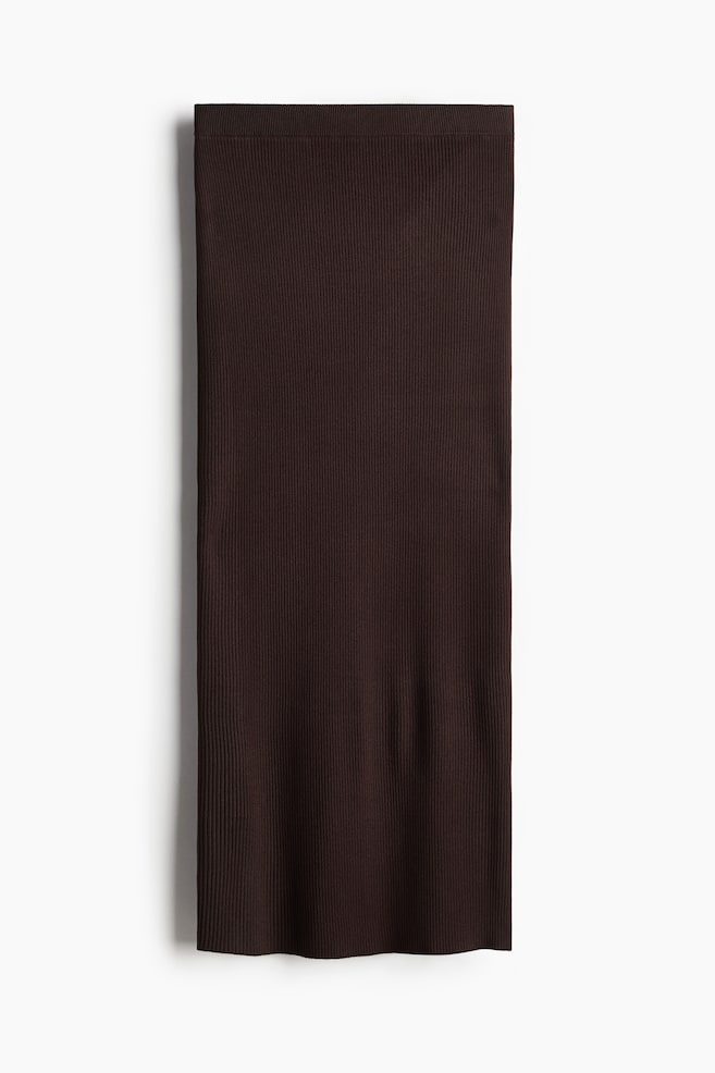 Rib-knit pencil skirt - Dark brown/Red - 1