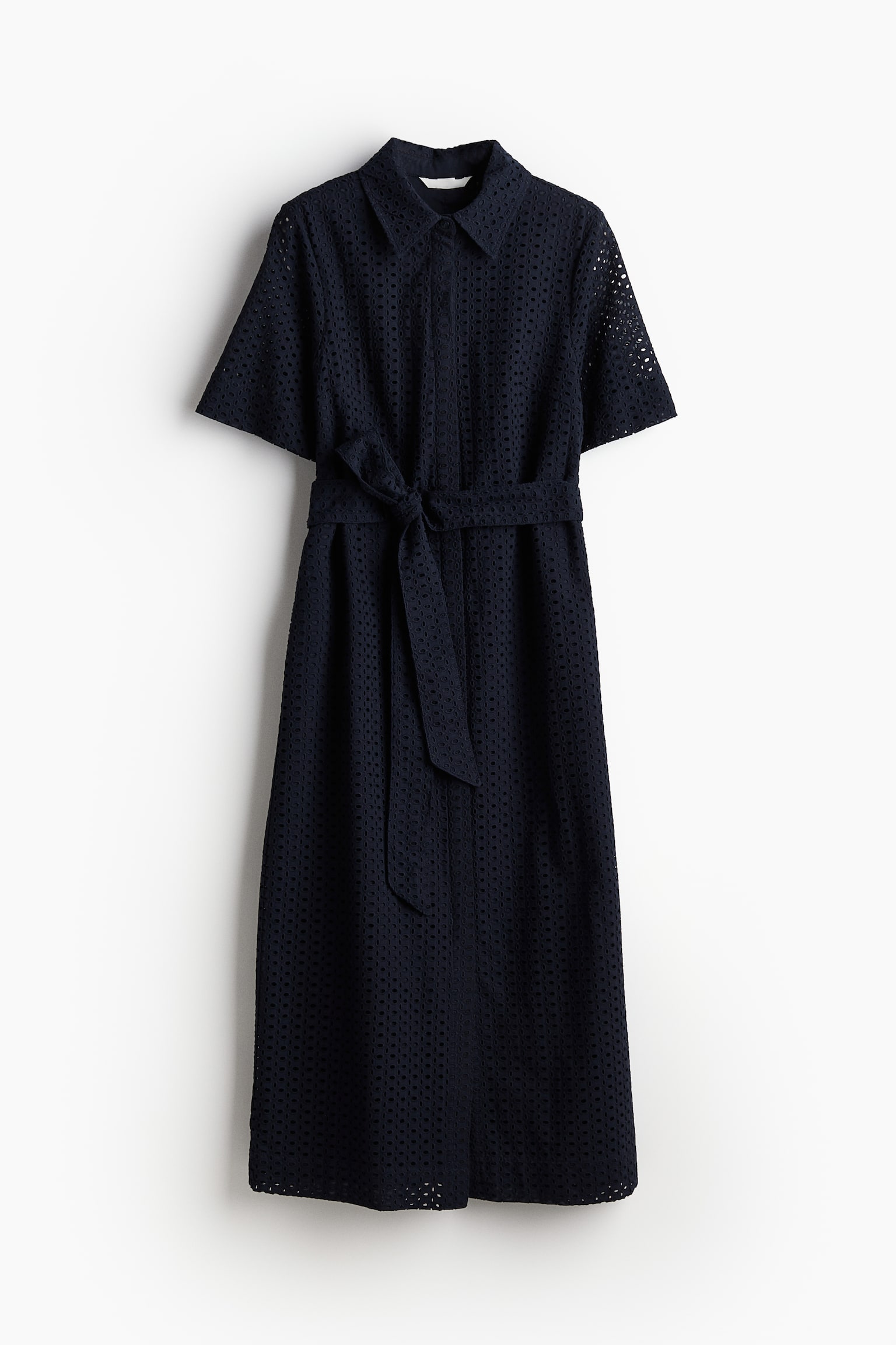 Broderie anglaise shirt dress - Navy blue/White - 2