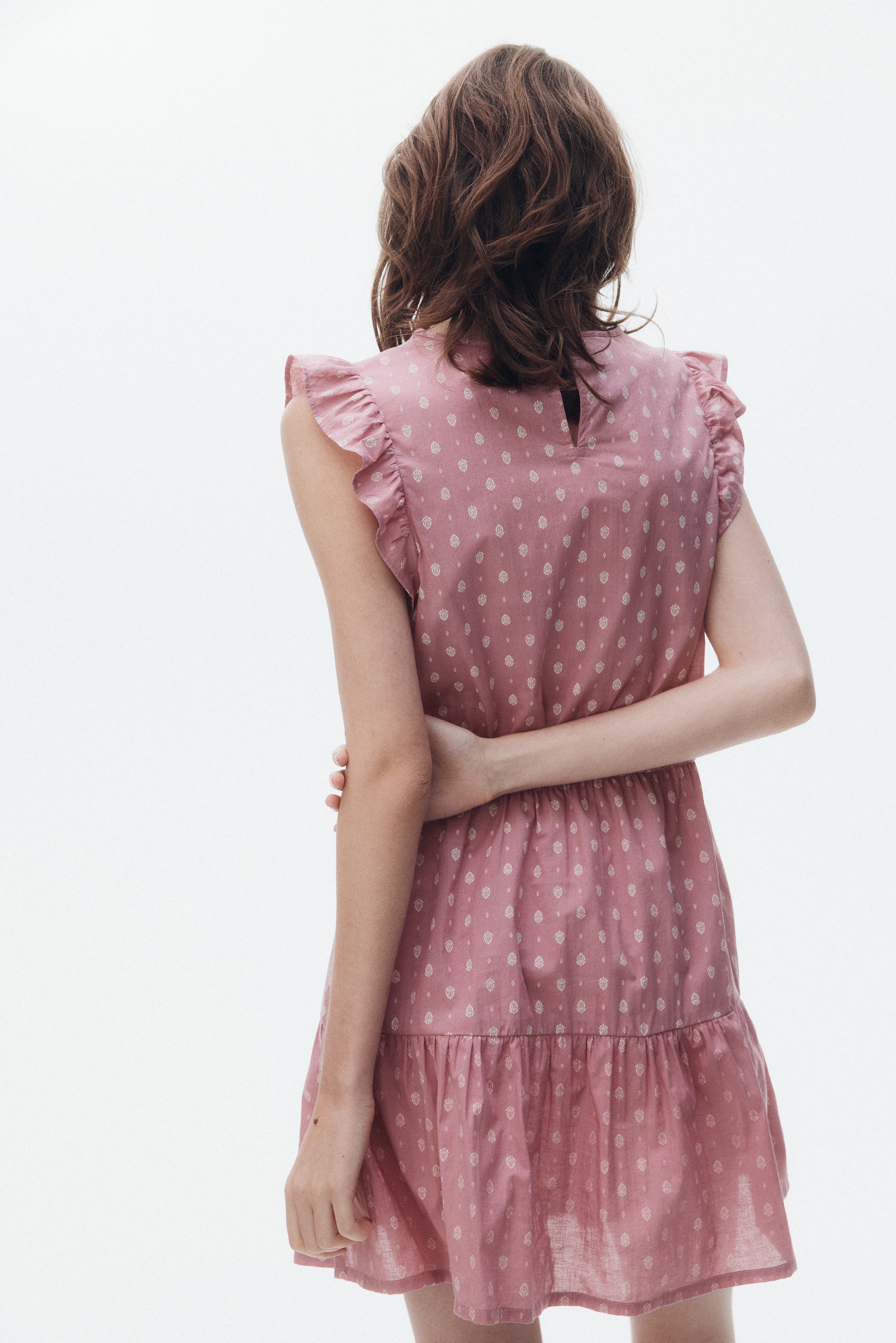 Lace-inset cotton dress