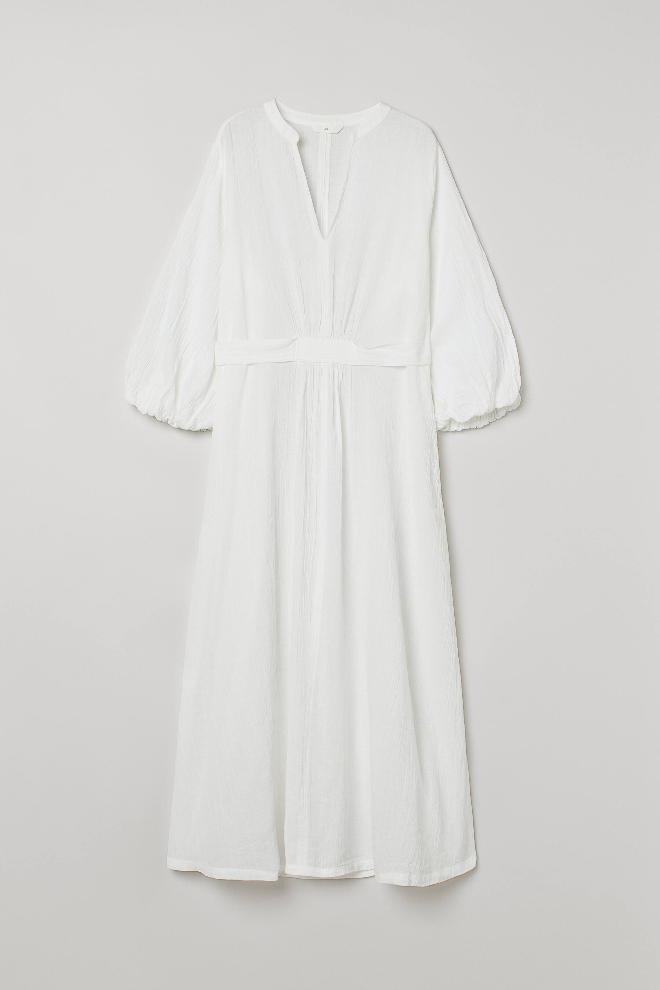 Crinkled Kaftan Dress Vneck 3/4 sleeve White Ladies H&M CA