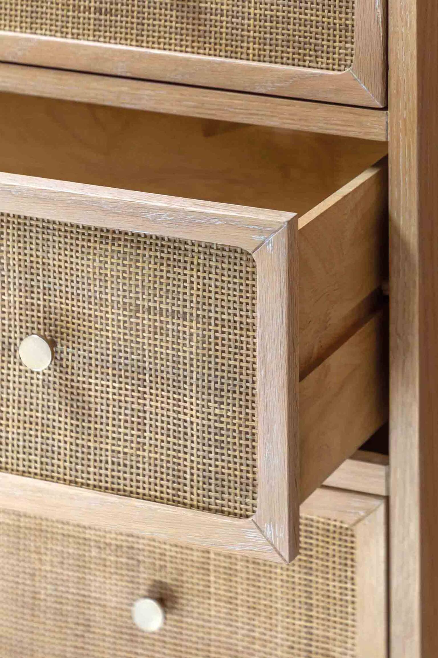 Wooden Rattan 3 Drawer Chest - Natural - 5