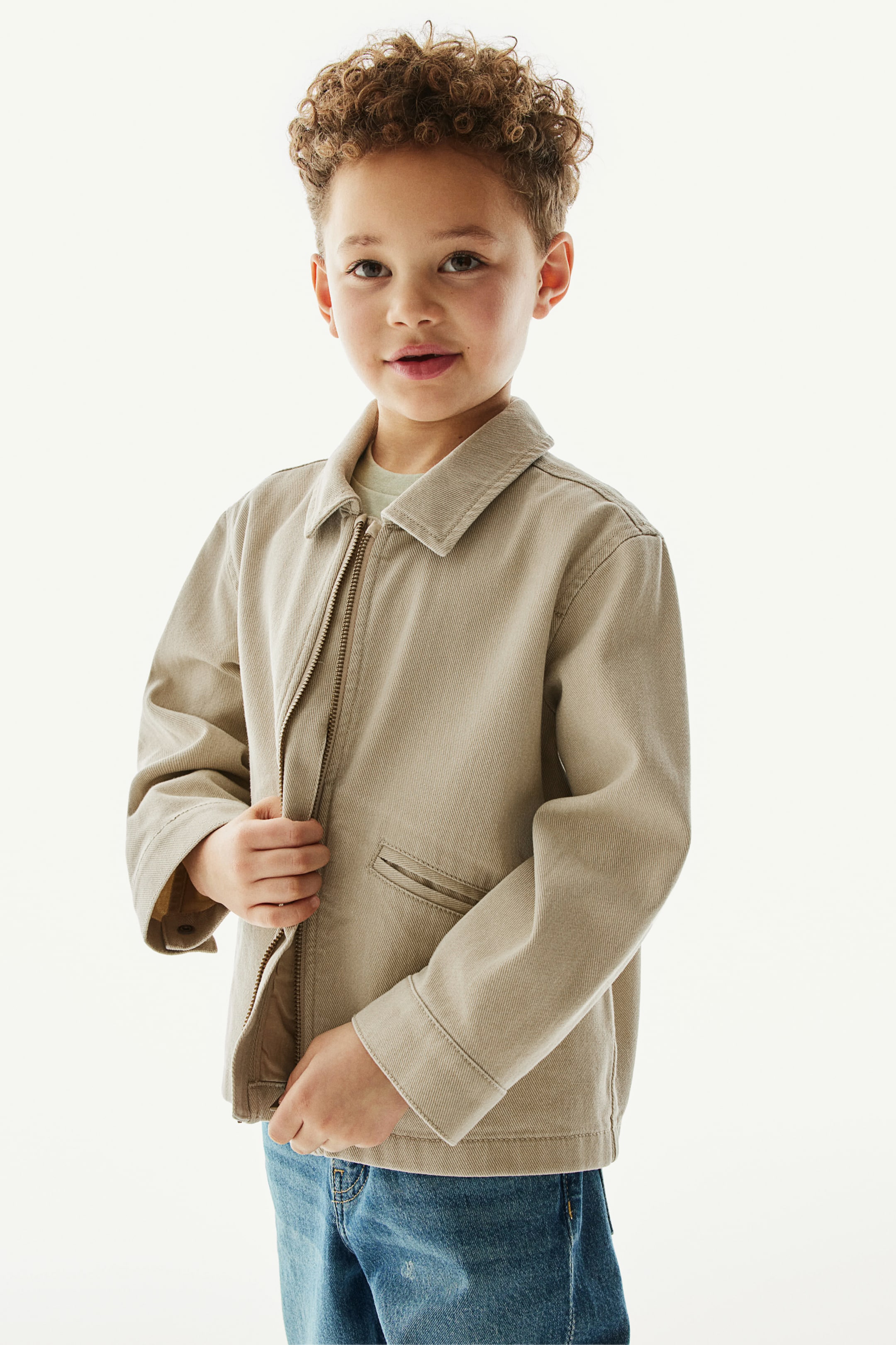 Cotton twill jacket - Light beige - Kids | H&M GB