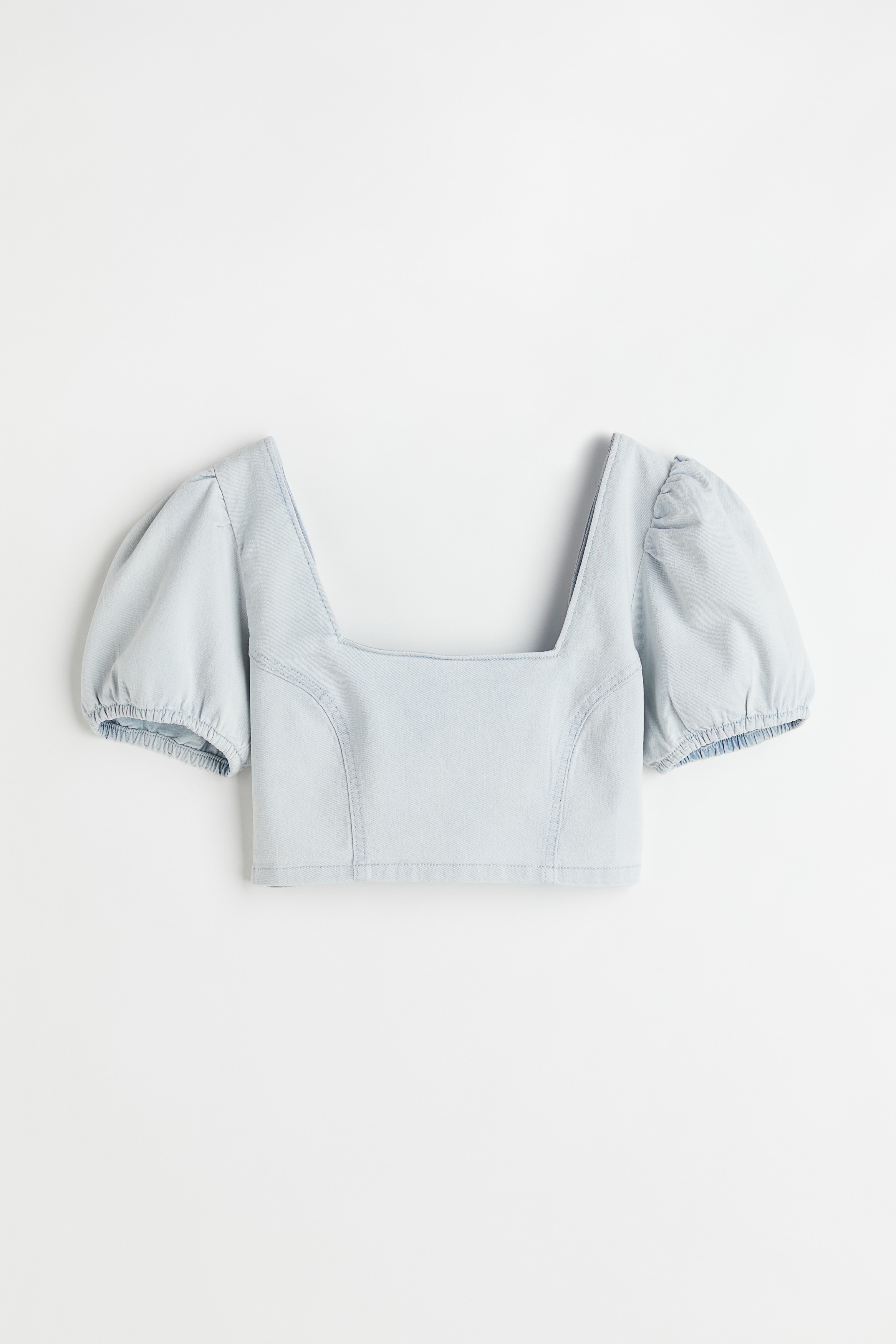 Femme - Top en denim avec manches bouffantes Bleu denim clair - Size: 32  - H&M