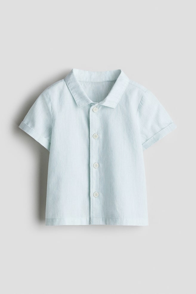 Chemise à manches courtes en coton - Turquoise/rayures blanches - 1