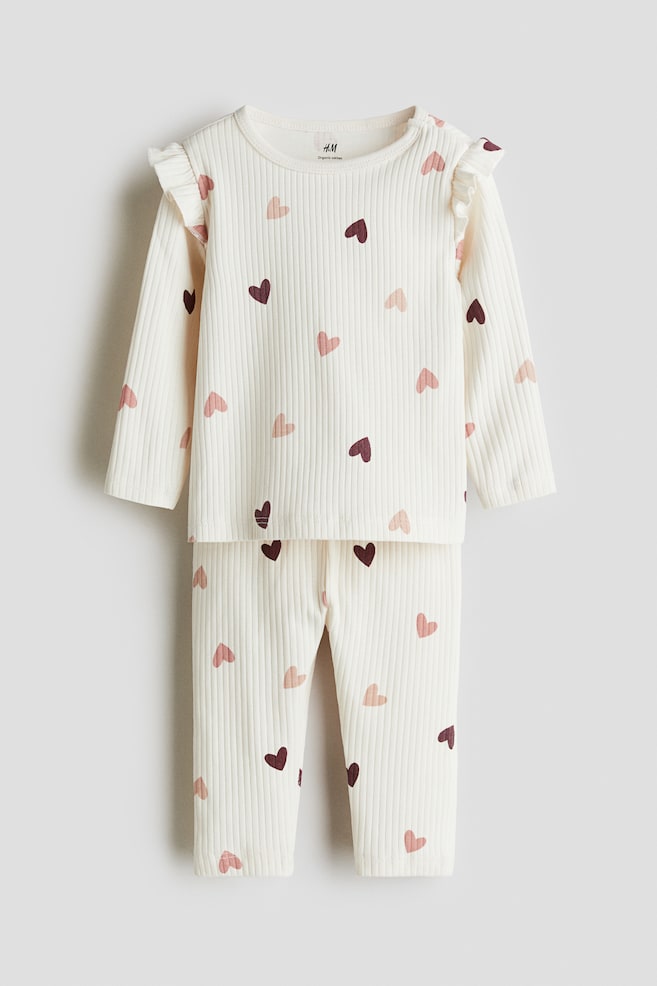 Ribbed Cotton Set - White/hearts/Light blue/dinosaurs/Light beige/leopard print/Light beige/dark beige striped/Light beige/giraffes/Light purple/Light beige/white striped/Cream/hearts/Dusty green/Red/Light beige/Light green/frogs/Light pink/Light purple/Gray/striped/Pink/White/dark gray/Beige - 1